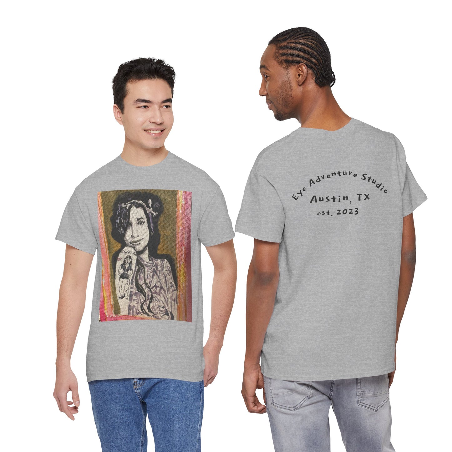 Camden Queen Amy W. Portrait Art Tee — Watercolor Painted Amy W. Hand-Drawn Tattooed Woman Graphic T-Shirt