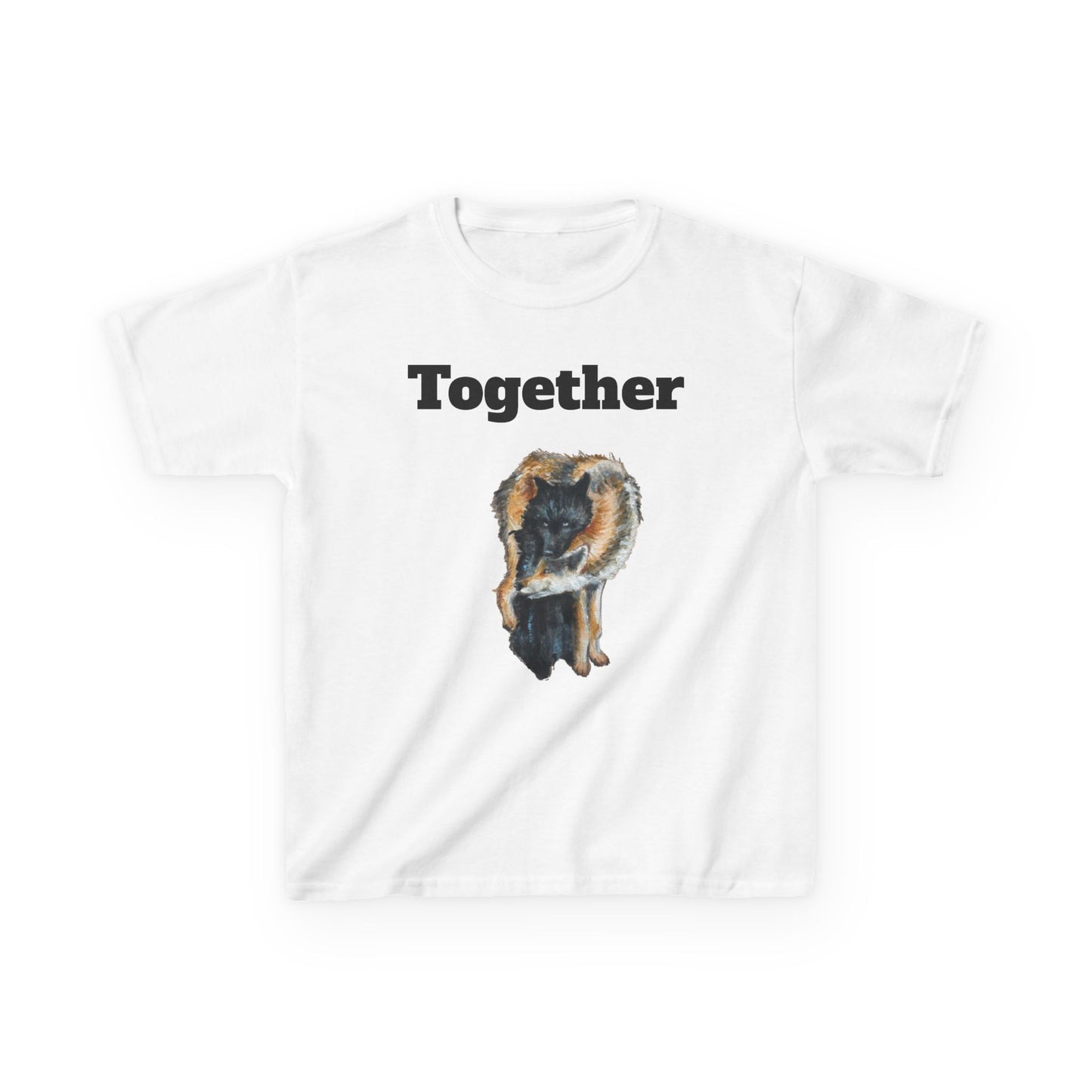 Kids T-Shirt - "Together" Hugging Wolves Design | Cute Animal Tee for Children