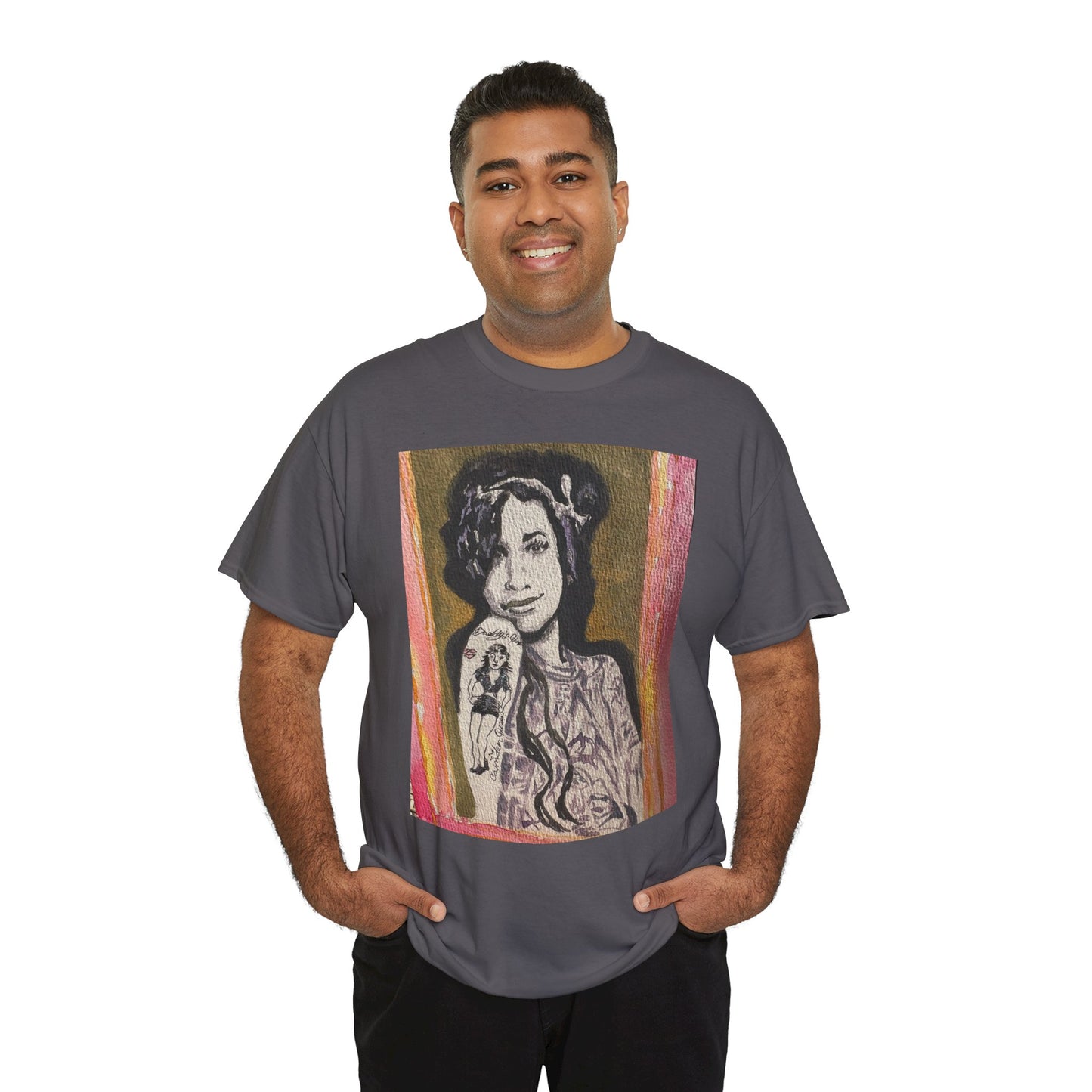 Camden Queen Amy W. Portrait Art Tee — Watercolor Painted Amy W. Hand-Drawn Tattooed Woman Graphic T-Shirt