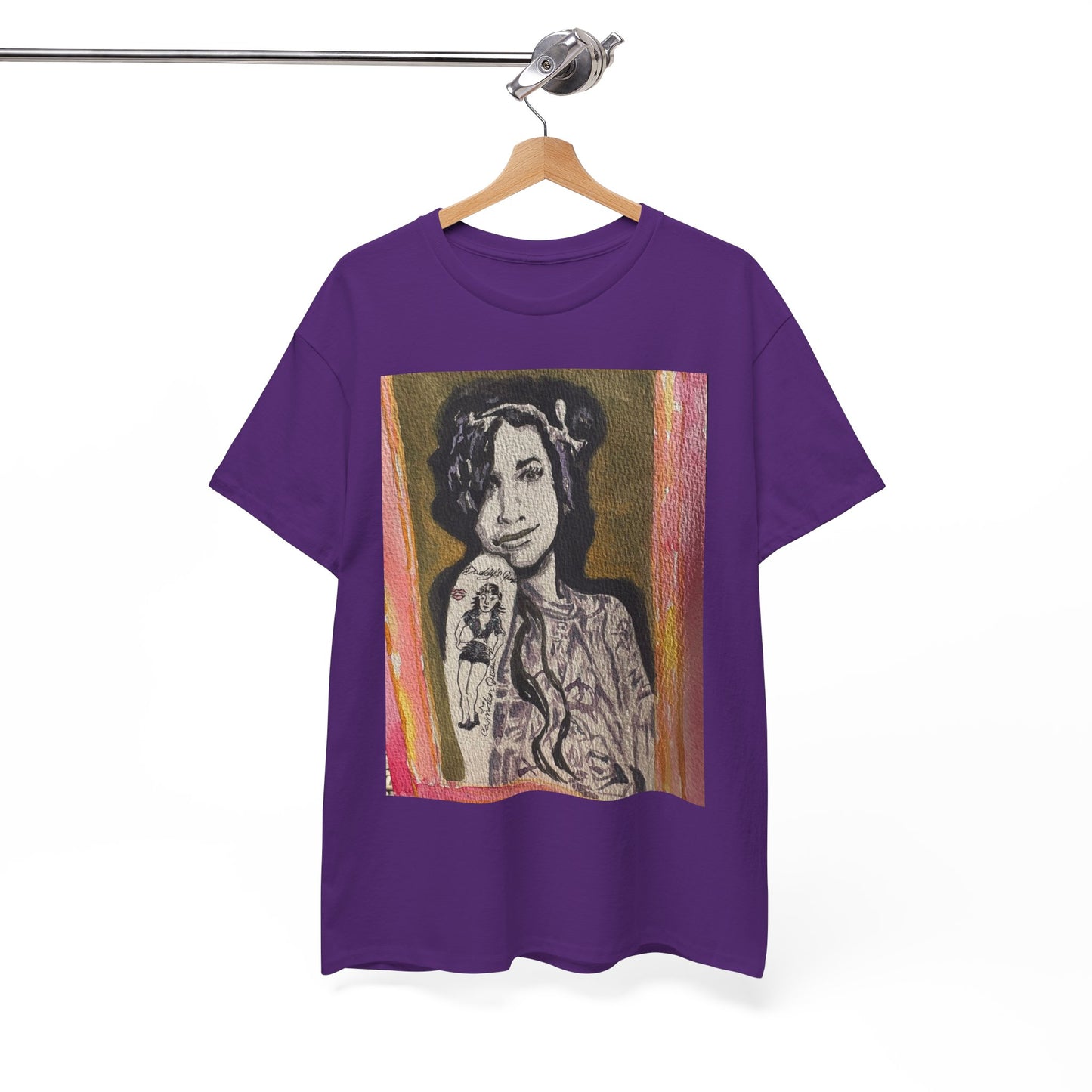 Camden Queen Amy W. Portrait Art Tee — Watercolor Painted Amy W. Hand-Drawn Tattooed Woman Graphic T-Shirt