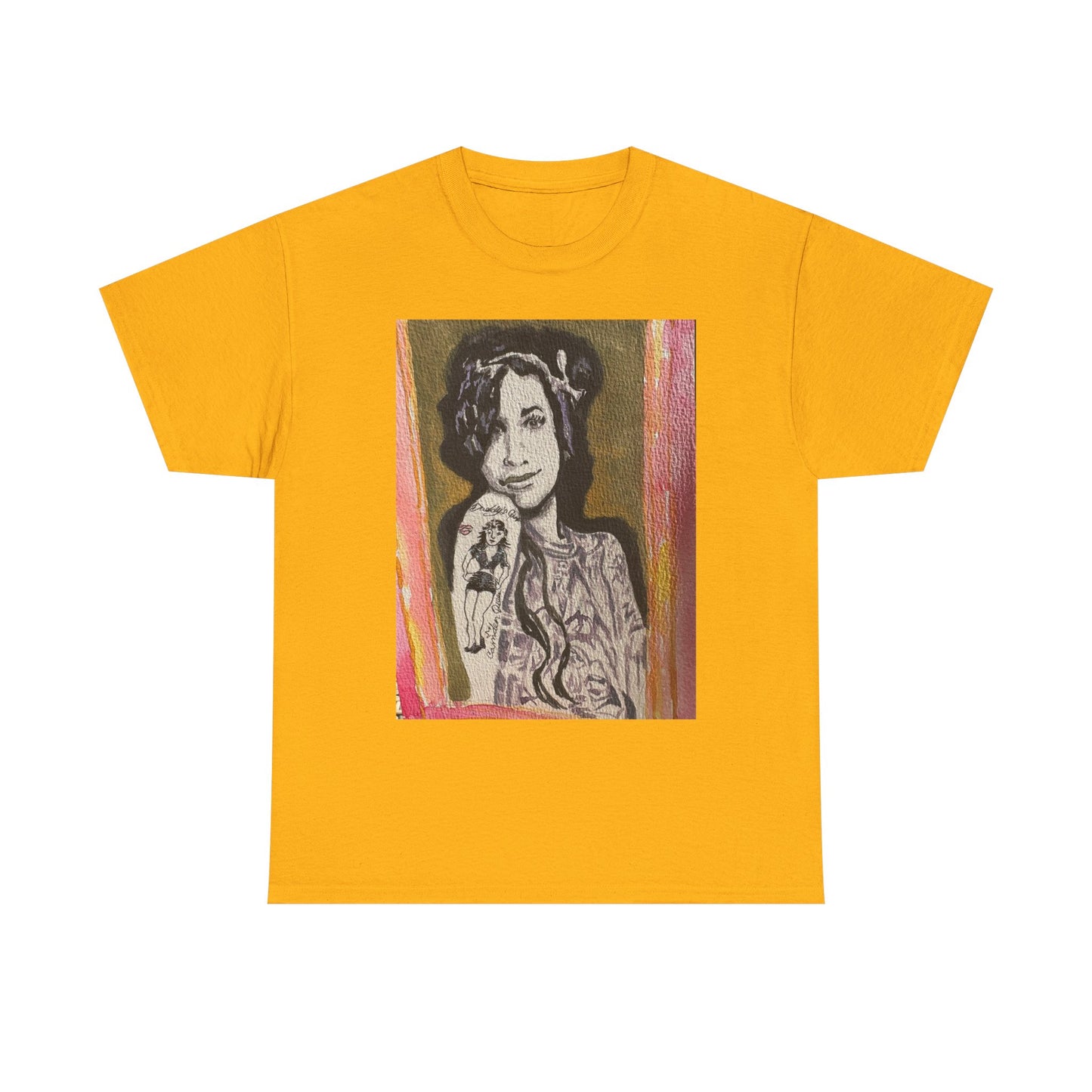 Camden Queen Amy W. Portrait Art Tee — Watercolor Painted Amy W. Hand-Drawn Tattooed Woman Graphic T-Shirt