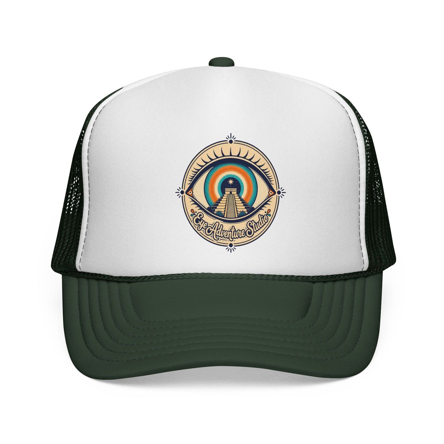 Eye Adventure Studio “Eye of the feminine creator” Eye Graphic Trucker Cap — Monochrome Vintage Eye Illustration Hat