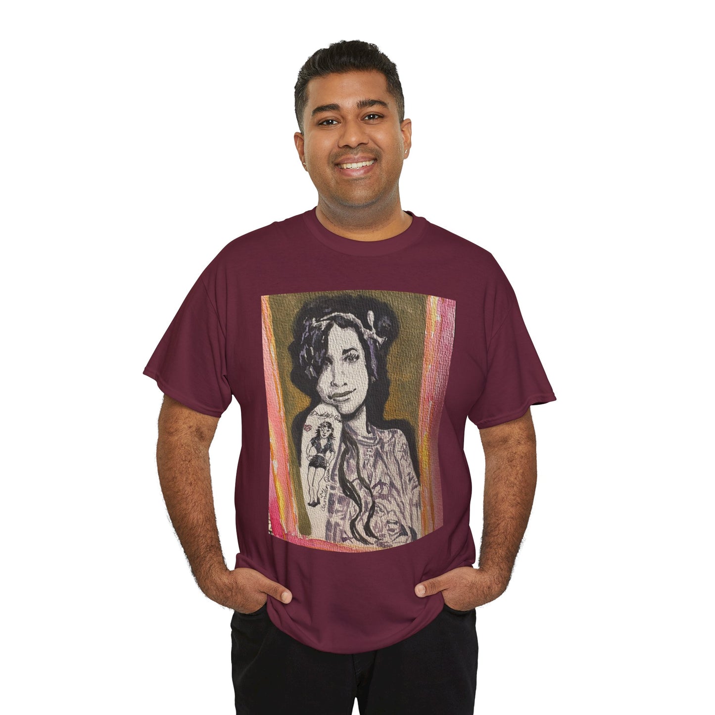 Camden Queen Amy W. Portrait Art Tee — Watercolor Painted Amy W. Hand-Drawn Tattooed Woman Graphic T-Shirt