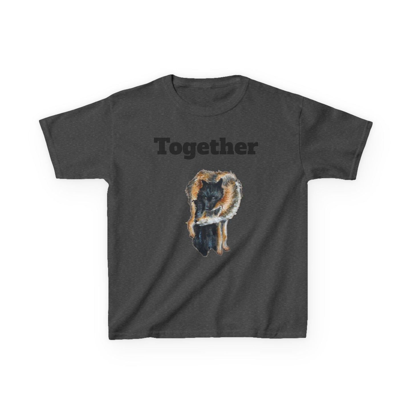 Kids T-Shirt - "Together" Hugging Wolves Design | Cute Animal Tee for Children