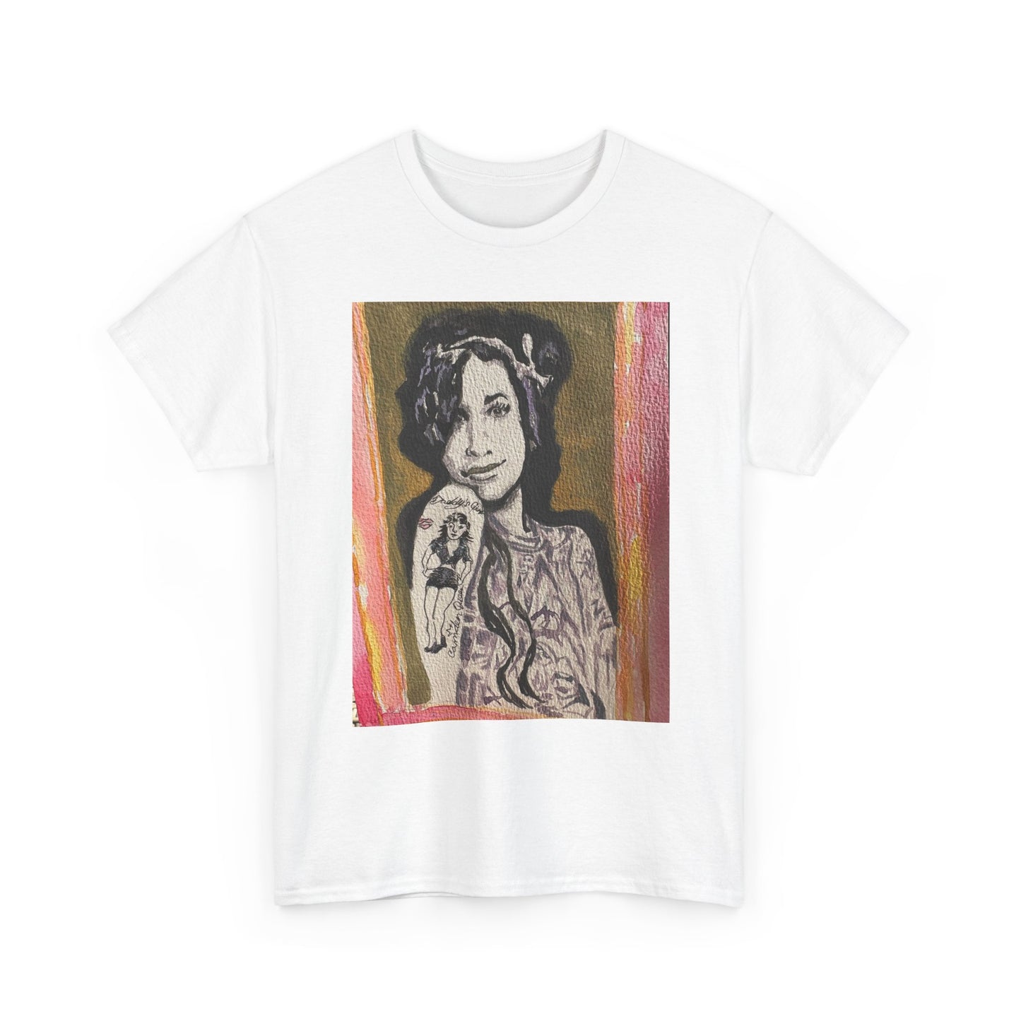 Camden Queen Amy W. Portrait Art Tee — Watercolor Painted Amy W. Hand-Drawn Tattooed Woman Graphic T-Shirt