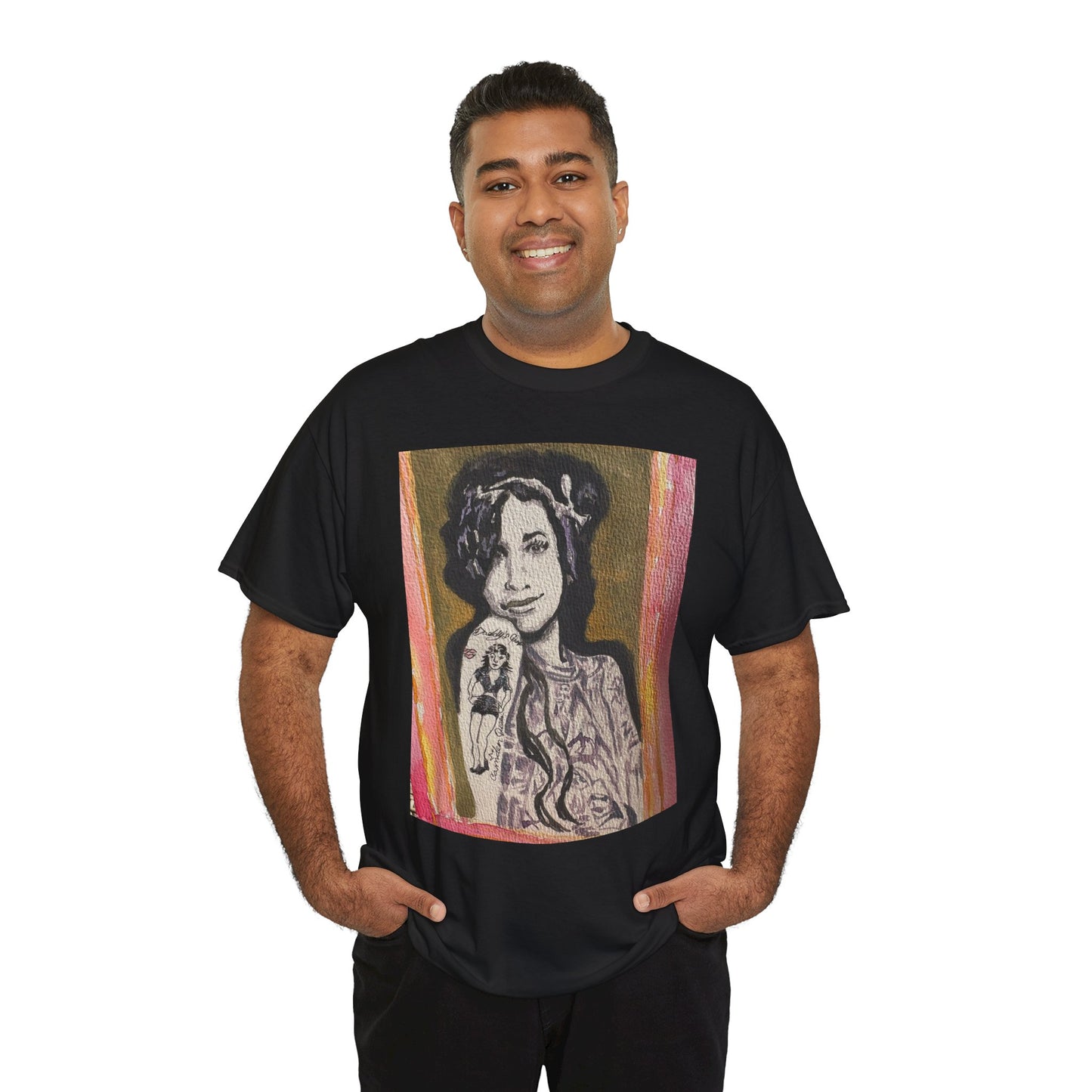 Camden Queen Amy W. Portrait Art Tee — Watercolor Painted Amy W. Hand-Drawn Tattooed Woman Graphic T-Shirt