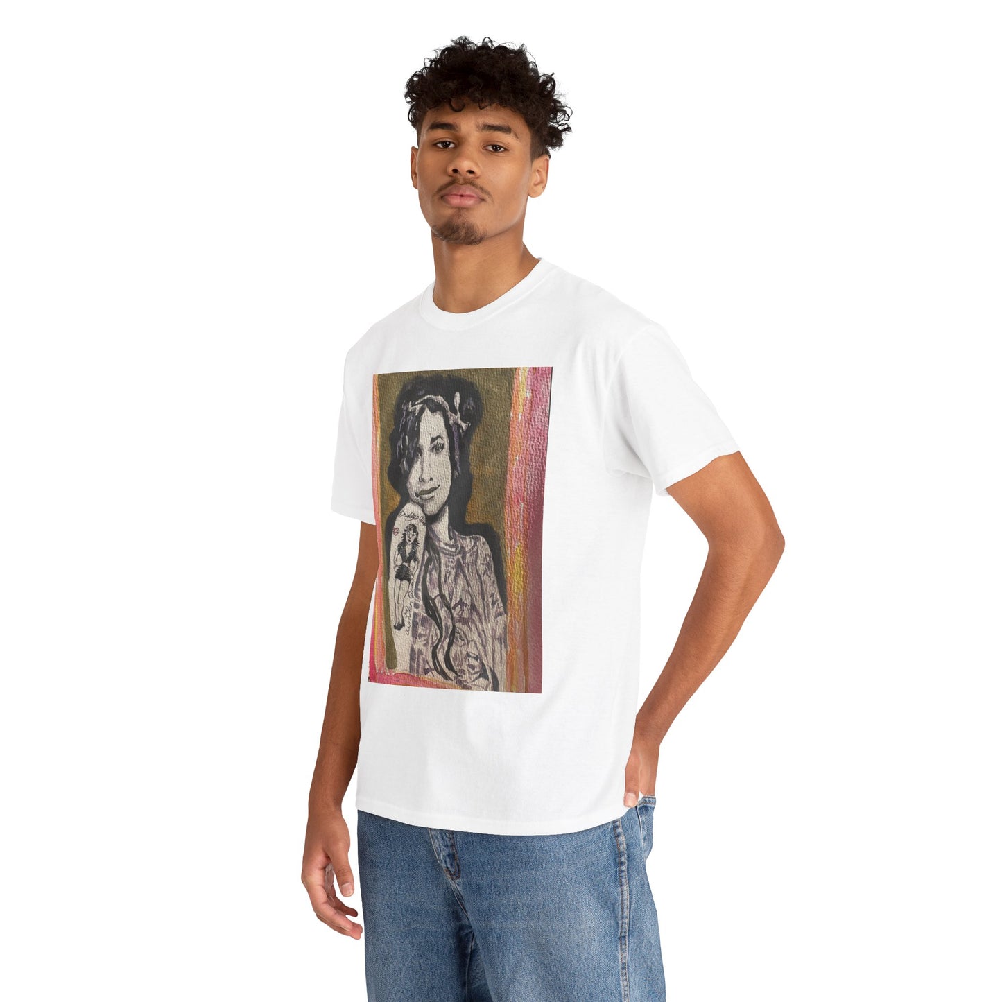 Camden Queen Amy W. Portrait Art Tee — Watercolor Painted Amy W. Hand-Drawn Tattooed Woman Graphic T-Shirt