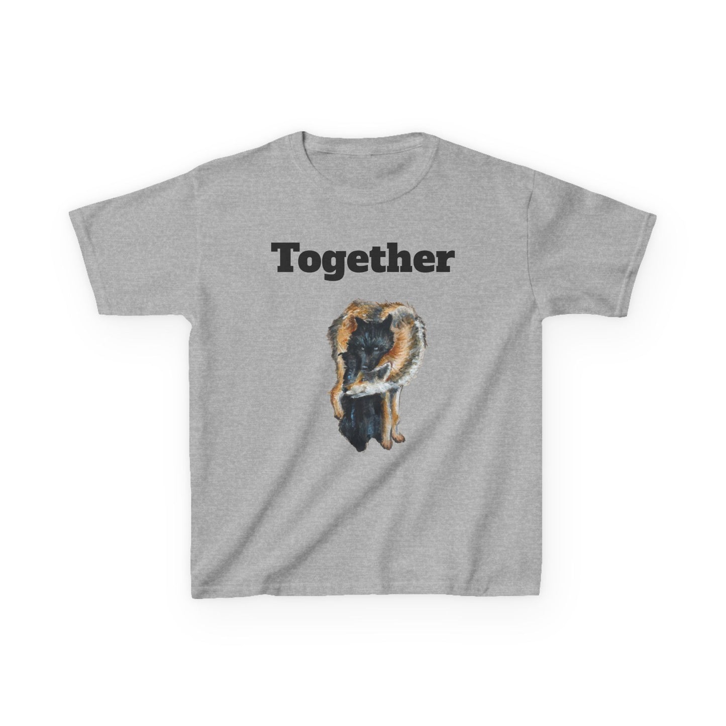 Kids T-Shirt - "Together" Hugging Wolves Design | Cute Animal Tee for Children