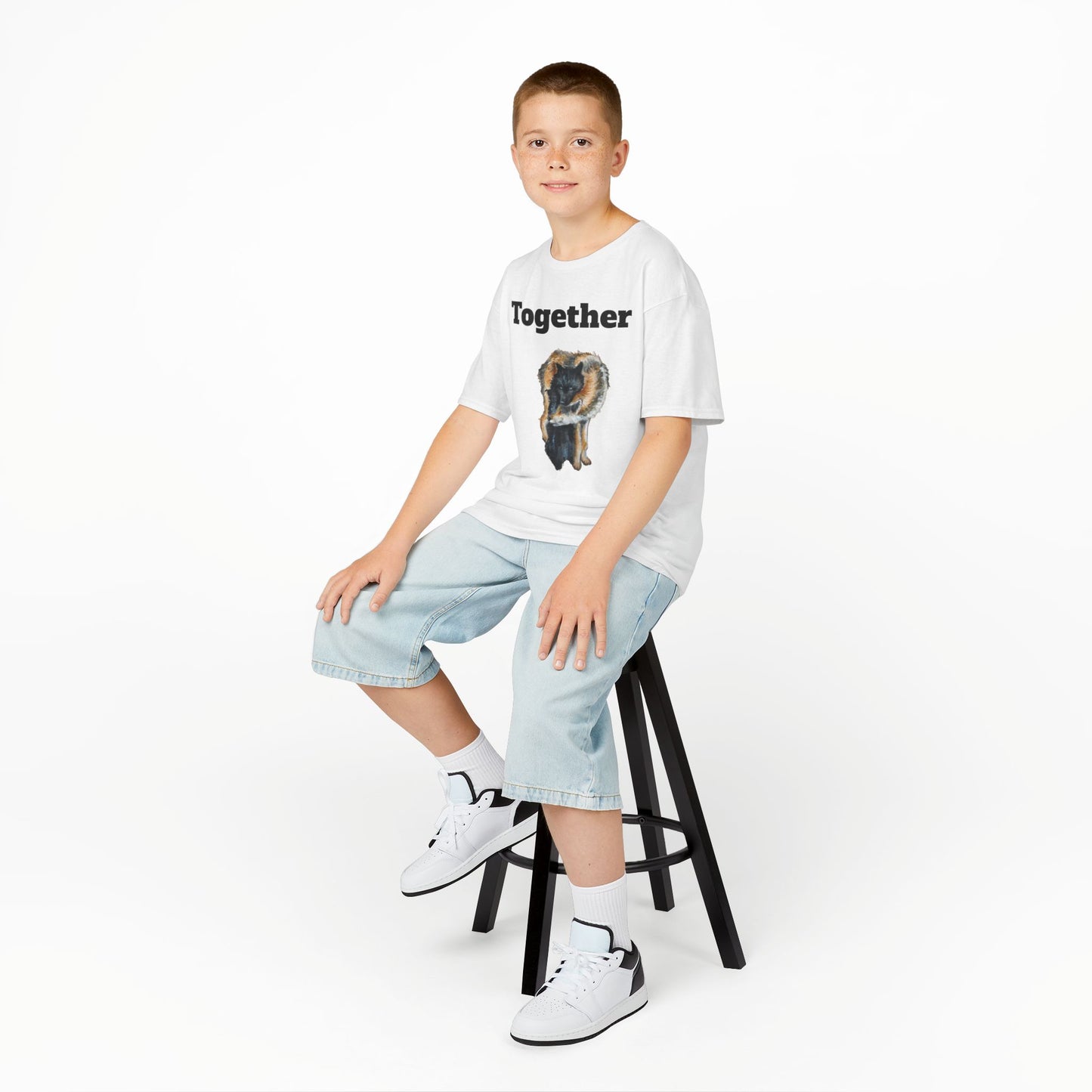 Kids T-Shirt - "Together" Hugging Wolves Design | Cute Animal Tee for Children