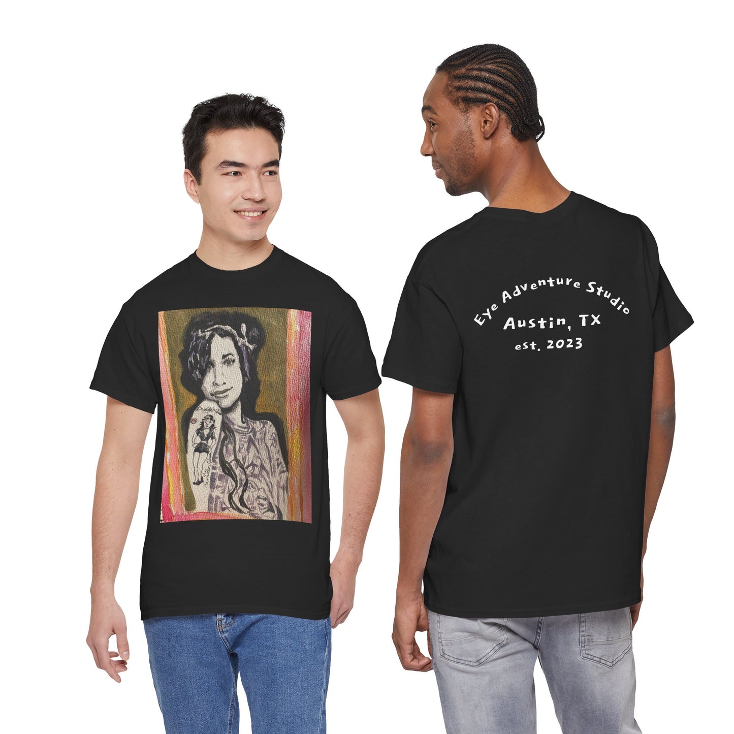 Camden Queen Amy W. Portrait Art Tee — Watercolor Painted Amy W. Hand-Drawn Tattooed Woman Graphic T-Shirt