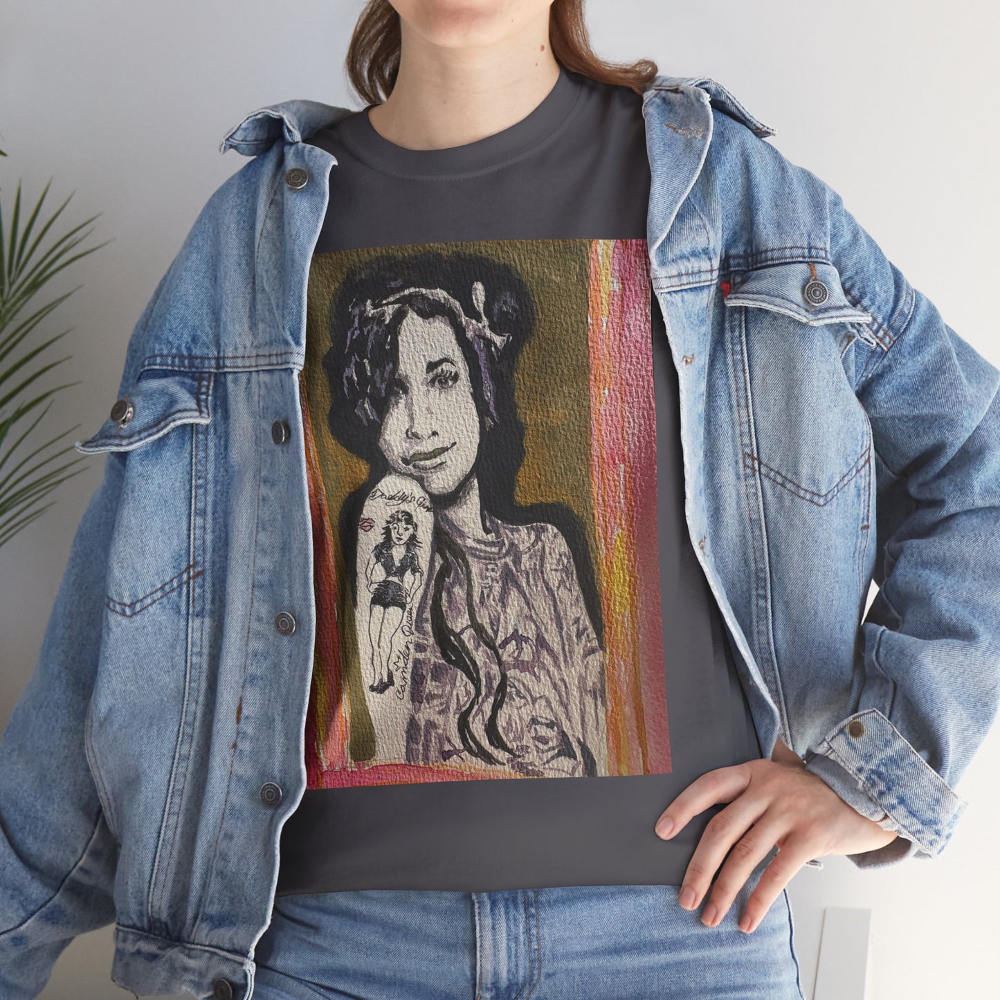 Camden Queen Amy W. Portrait Art Tee — Watercolor Painted Amy W. Hand-Drawn Tattooed Woman Graphic T-Shirt