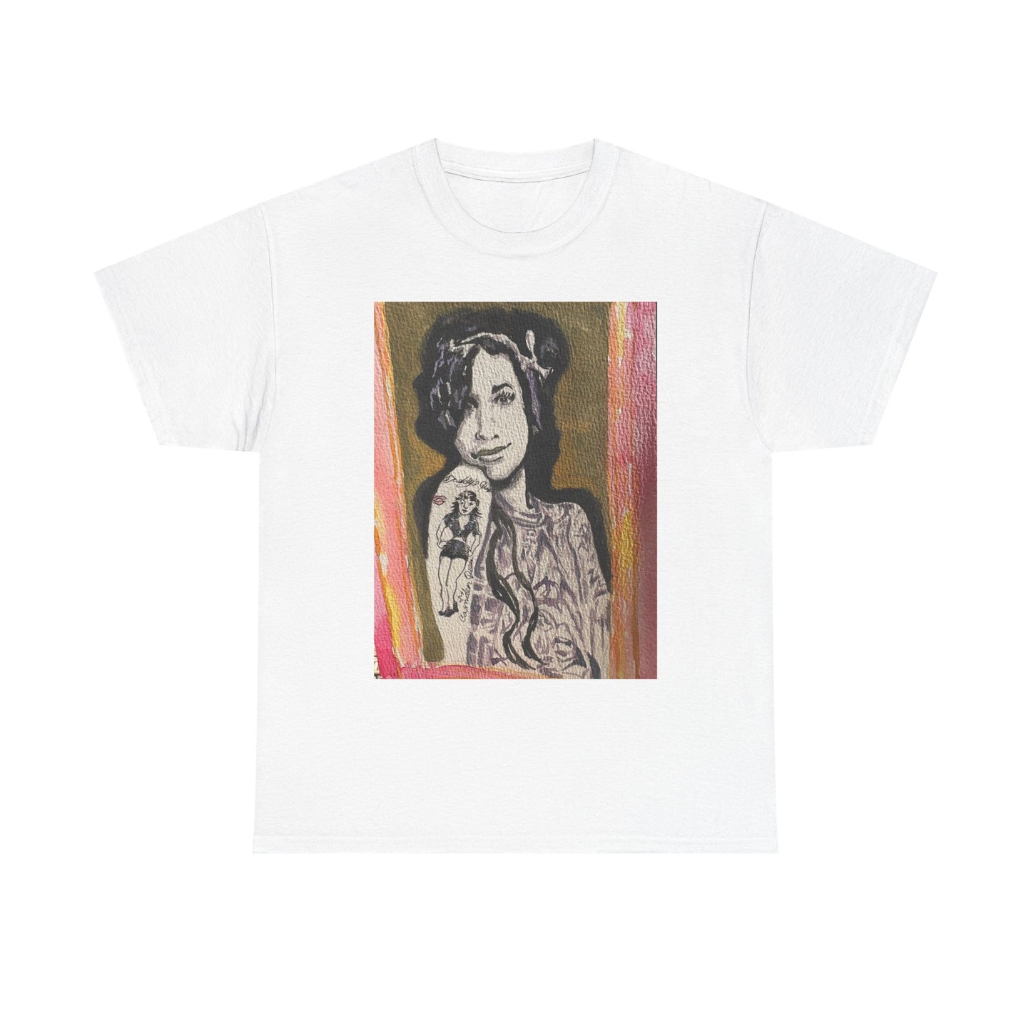 Camden Queen Amy W. Portrait Art Tee — Watercolor Painted Amy W. Hand-Drawn Tattooed Woman Graphic T-Shirt