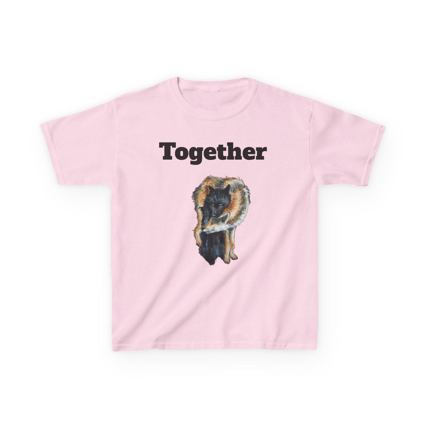 Kids T-Shirt - "Together" Hugging Wolves Design | Cute Animal Tee for Children