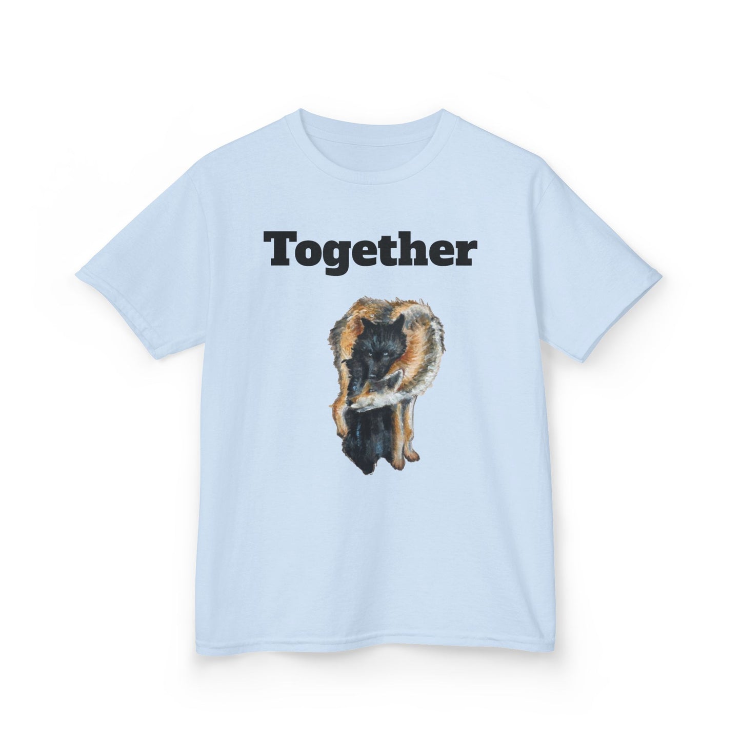 Kids T-Shirt - "Together" Hugging Wolves Design | Cute Animal Tee for Children