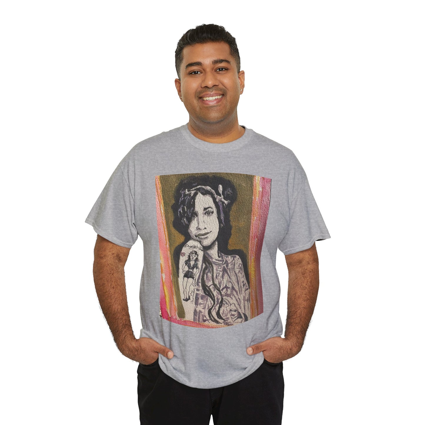 Camden Queen Amy W. Portrait Art Tee — Watercolor Painted Amy W. Hand-Drawn Tattooed Woman Graphic T-Shirt