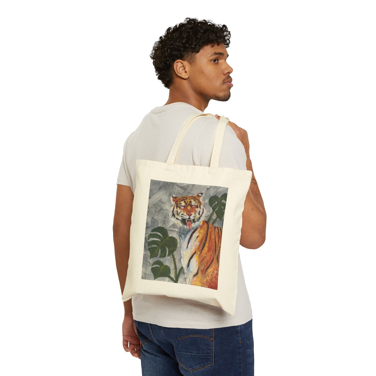 Tiger Art Canvas Tote Bag — "Tiger got your tongue." 'Eye Adventure Studio' Printed Cotton Shopper
