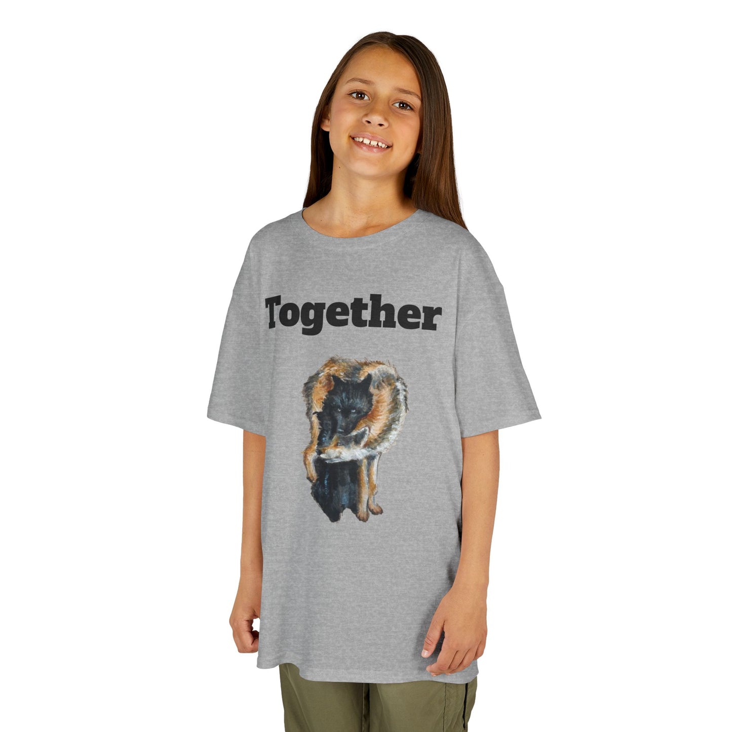 Kids T-Shirt - "Together" Hugging Wolves Design | Cute Animal Tee for Children