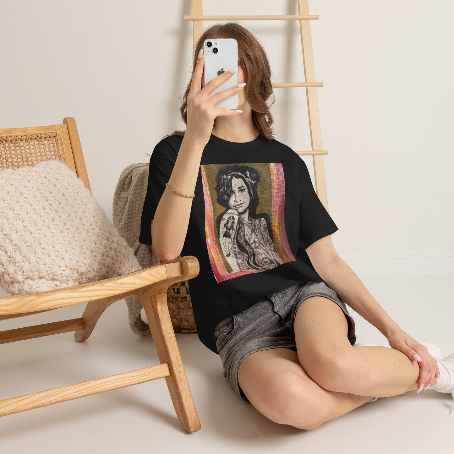 Camden Queen Amy W. Portrait Art Tee — Watercolor Painted Amy W. Hand-Drawn Tattooed Woman Graphic T-Shirt