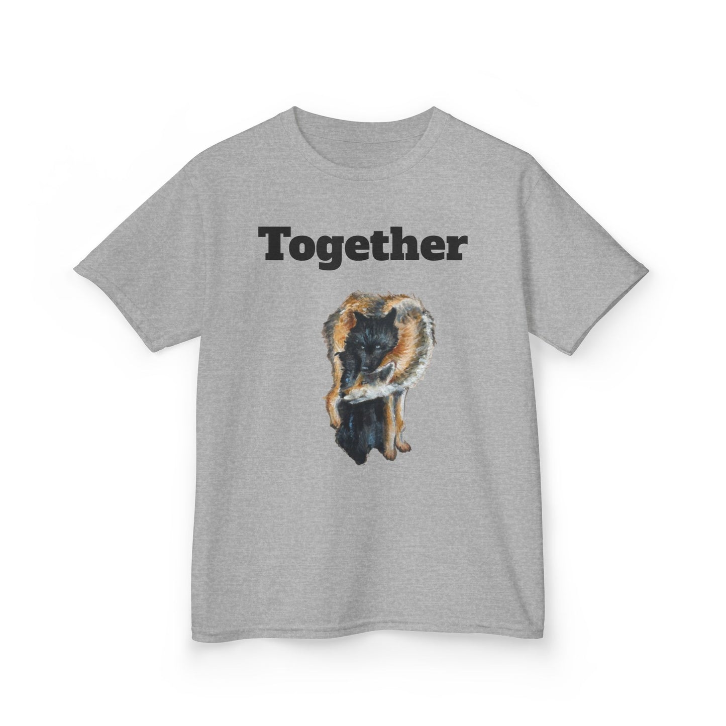 Kids T-Shirt - "Together" Hugging Wolves Design | Cute Animal Tee for Children