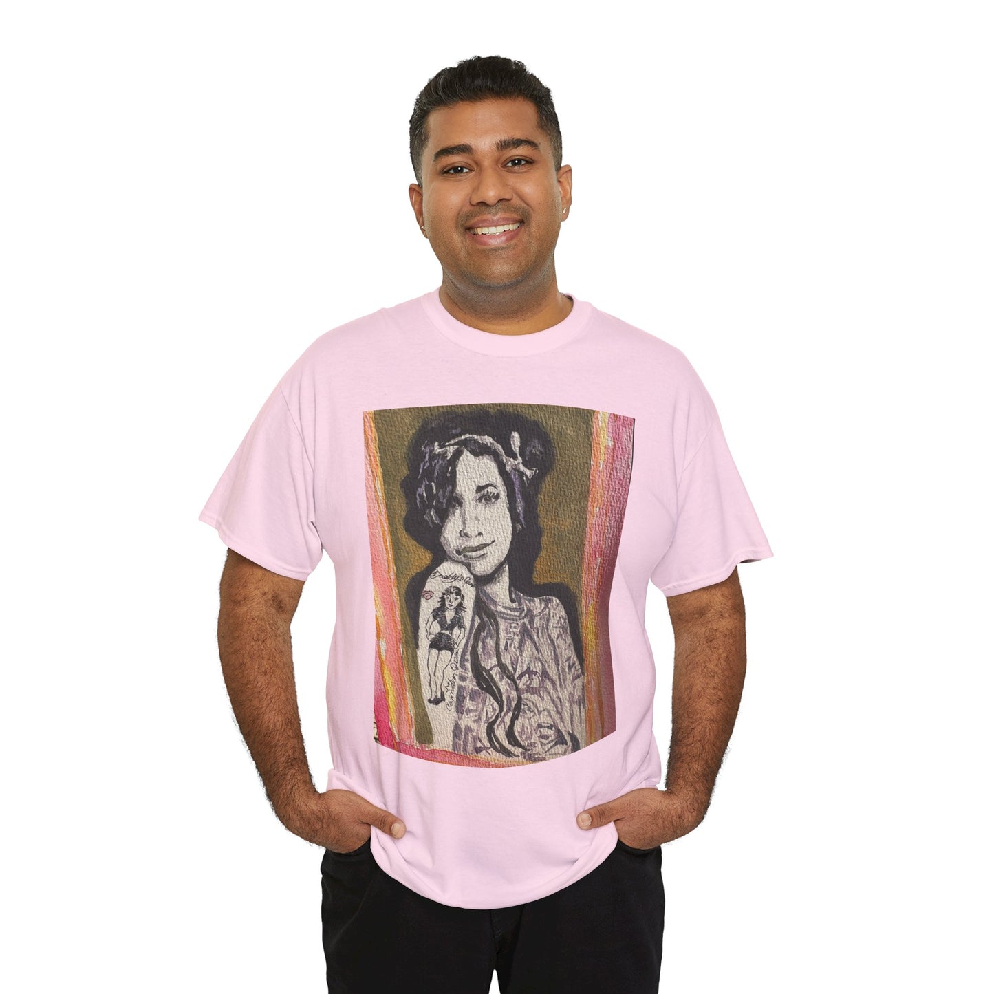 Camden Queen Amy W. Portrait Art Tee — Watercolor Painted Amy W. Hand-Drawn Tattooed Woman Graphic T-Shirt