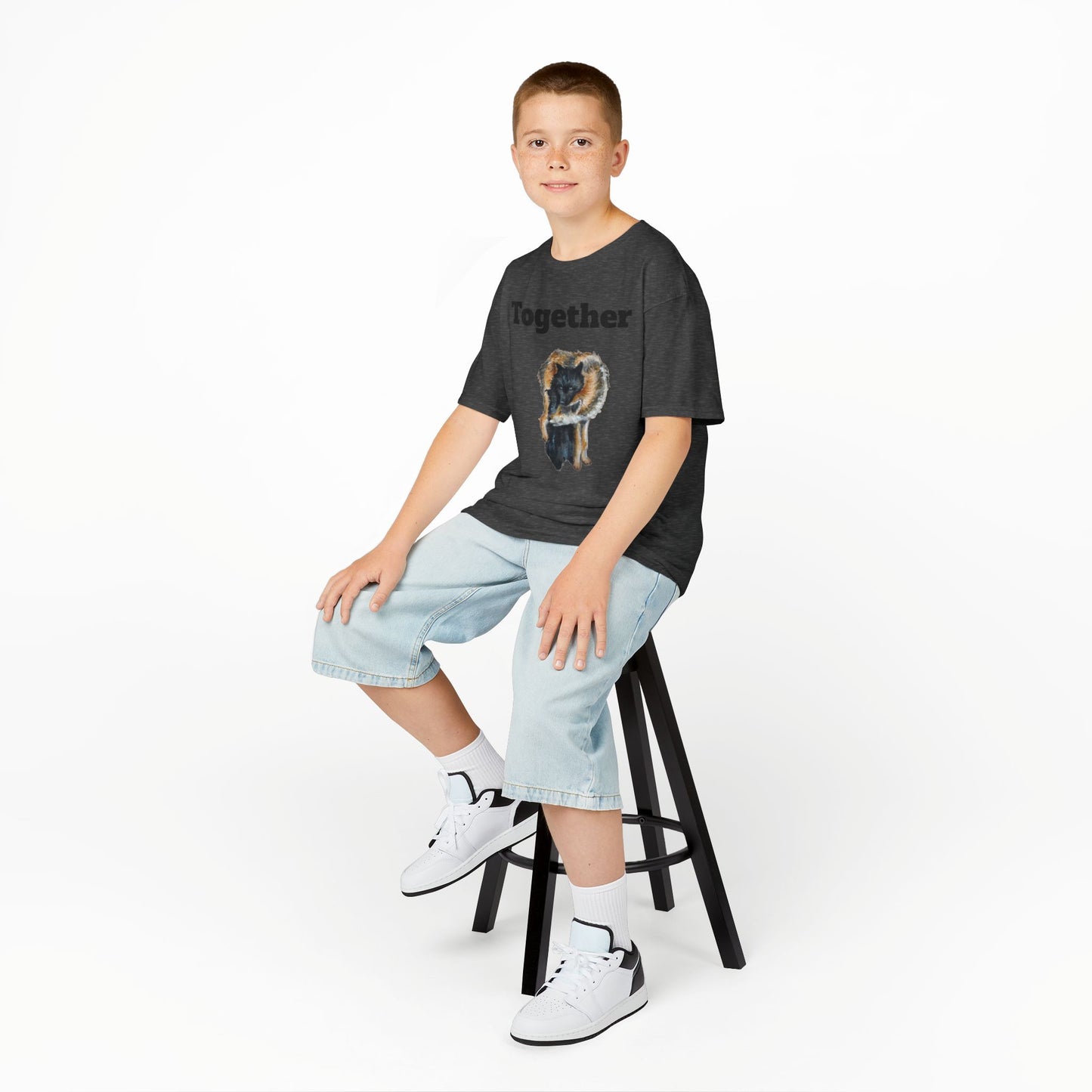 Kids T-Shirt - "Together" Hugging Wolves Design | Cute Animal Tee for Children