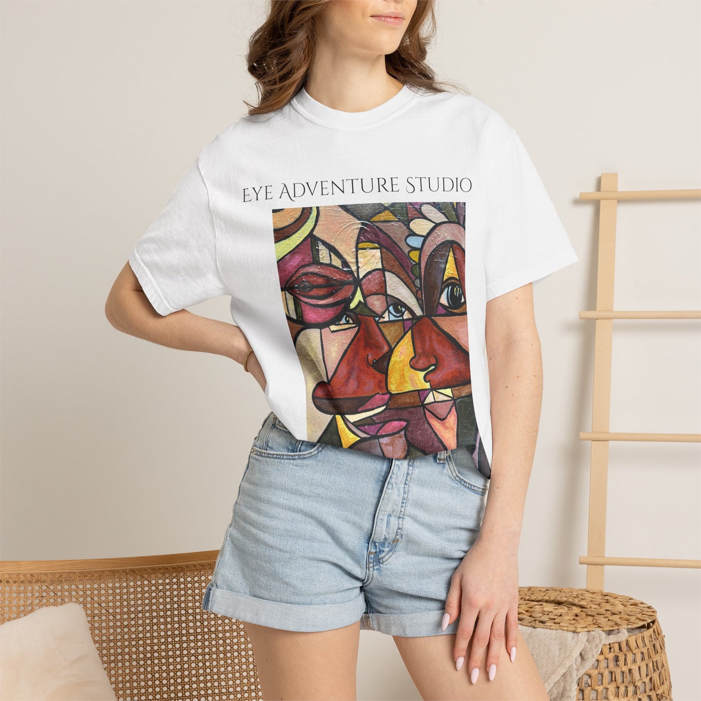 Abstract Cubist Faces T-Shirt — "EYE ADVENTU" Artistic Graphic Tee