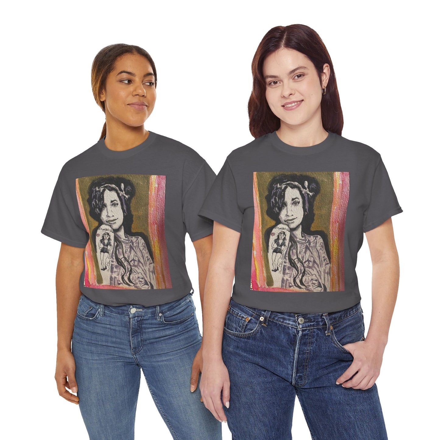 Camden Queen Amy W. Portrait Art Tee — Watercolor Painted Amy W. Hand-Drawn Tattooed Woman Graphic T-Shirt