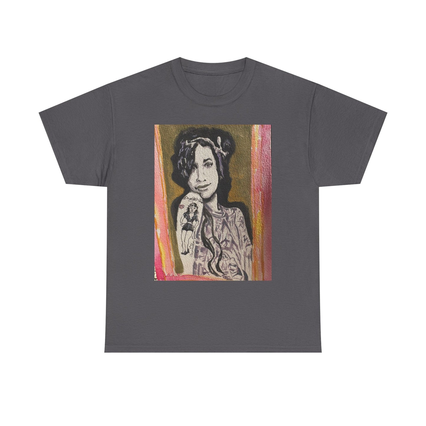 Camden Queen Amy W. Portrait Art Tee — Watercolor Painted Amy W. Hand-Drawn Tattooed Woman Graphic T-Shirt