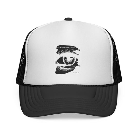 Eye Graphic Trucker Cap — Monochrome Vintage Eye Illustration Hat