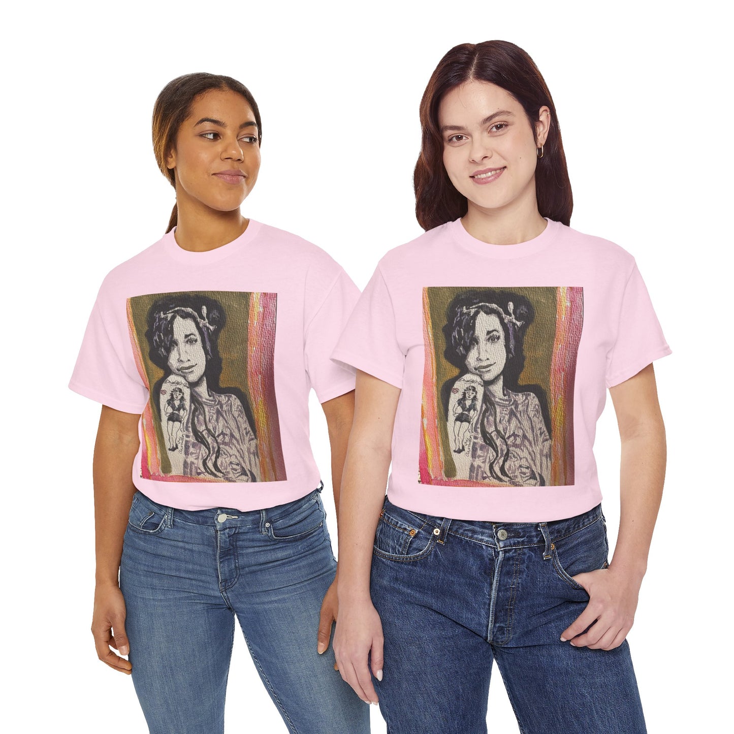Camden Queen Amy W. Portrait Art Tee — Watercolor Painted Amy W. Hand-Drawn Tattooed Woman Graphic T-Shirt