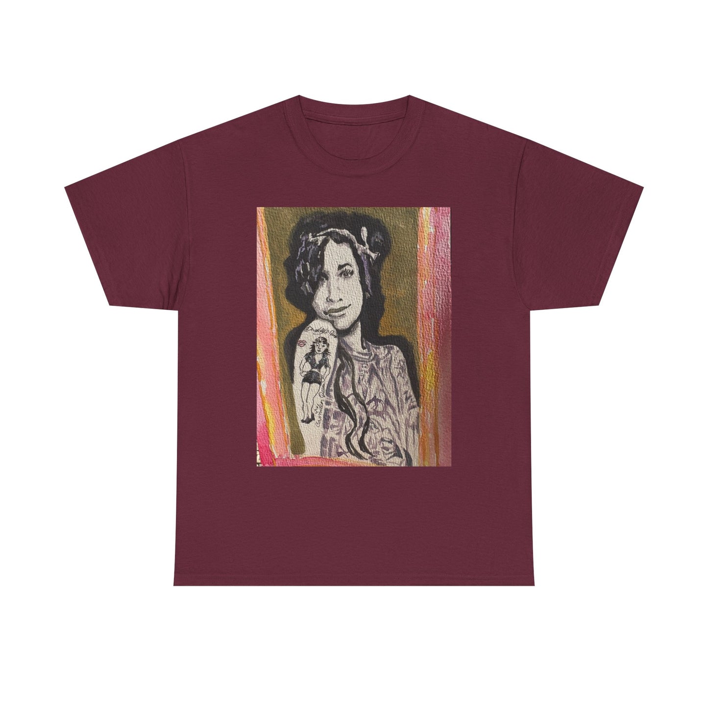 Camden Queen Amy W. Portrait Art Tee — Watercolor Painted Amy W. Hand-Drawn Tattooed Woman Graphic T-Shirt