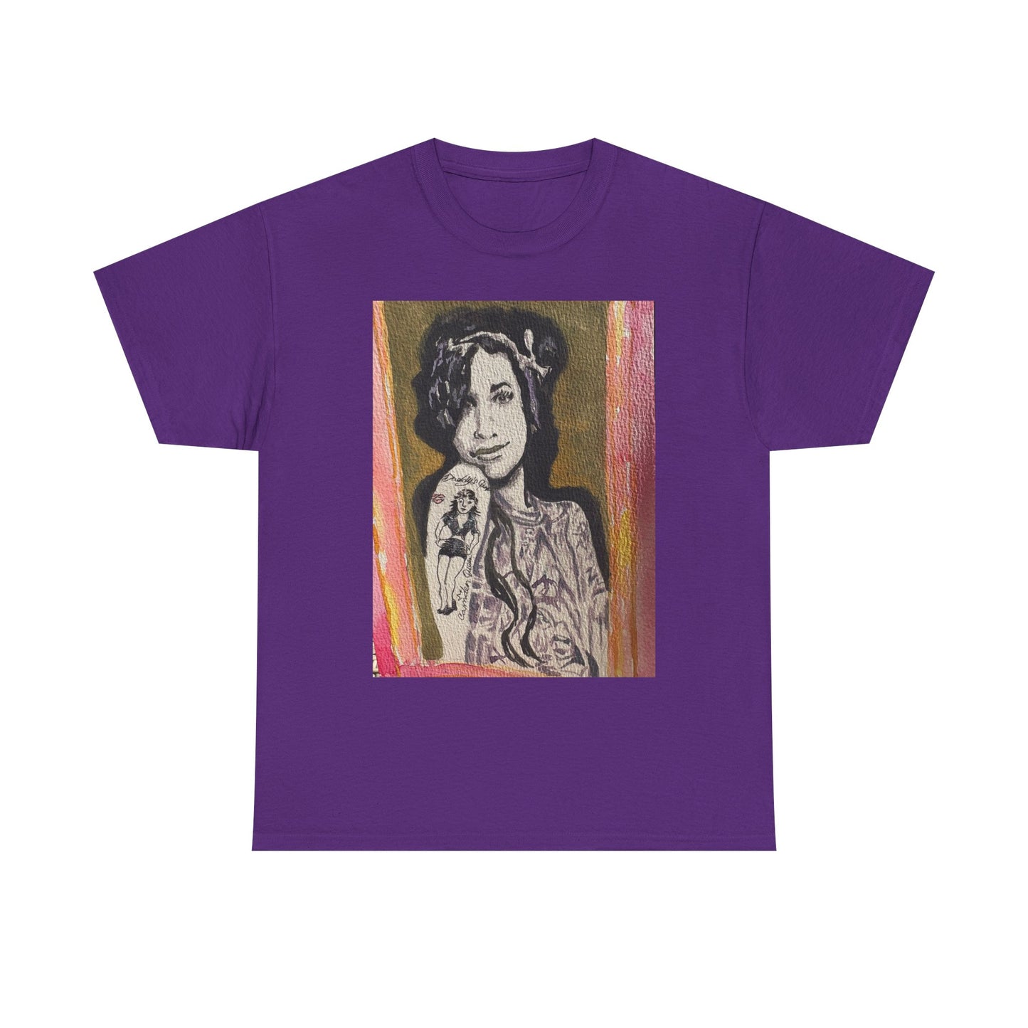 Camden Queen Amy W. Portrait Art Tee — Watercolor Painted Amy W. Hand-Drawn Tattooed Woman Graphic T-Shirt