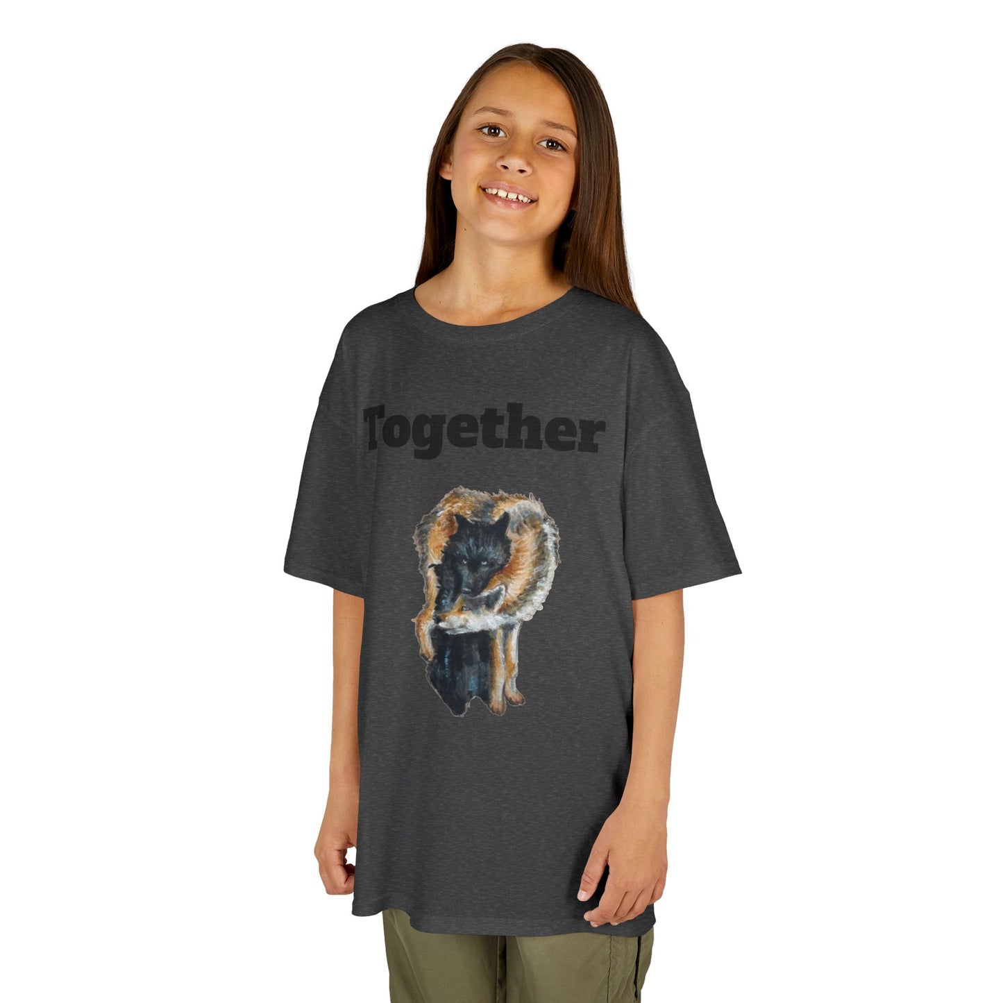 Kids T-Shirt - "Together" Hugging Wolves Design | Cute Animal Tee for Children