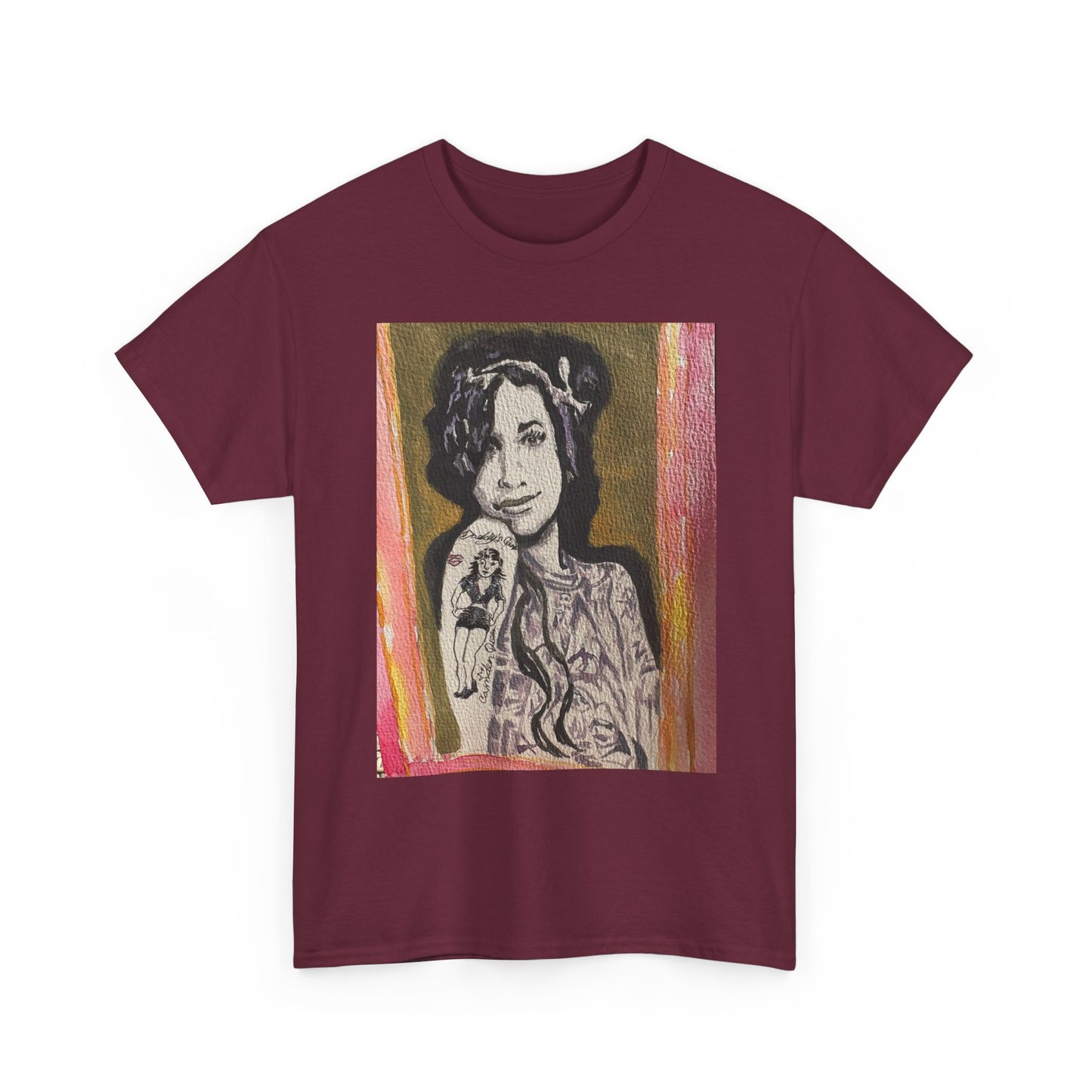 Camden Queen Amy W. Portrait Art Tee — Watercolor Painted Amy W. Hand-Drawn Tattooed Woman Graphic T-Shirt