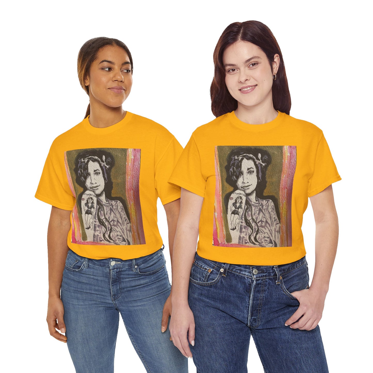 Camden Queen Amy W. Portrait Art Tee — Watercolor Painted Amy W. Hand-Drawn Tattooed Woman Graphic T-Shirt