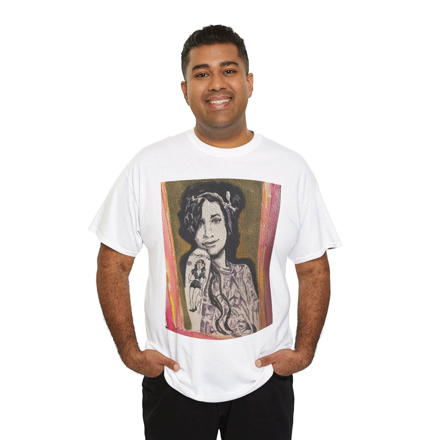 Camden Queen Amy W. Portrait Art Tee — Watercolor Painted Amy W. Hand-Drawn Tattooed Woman Graphic T-Shirt