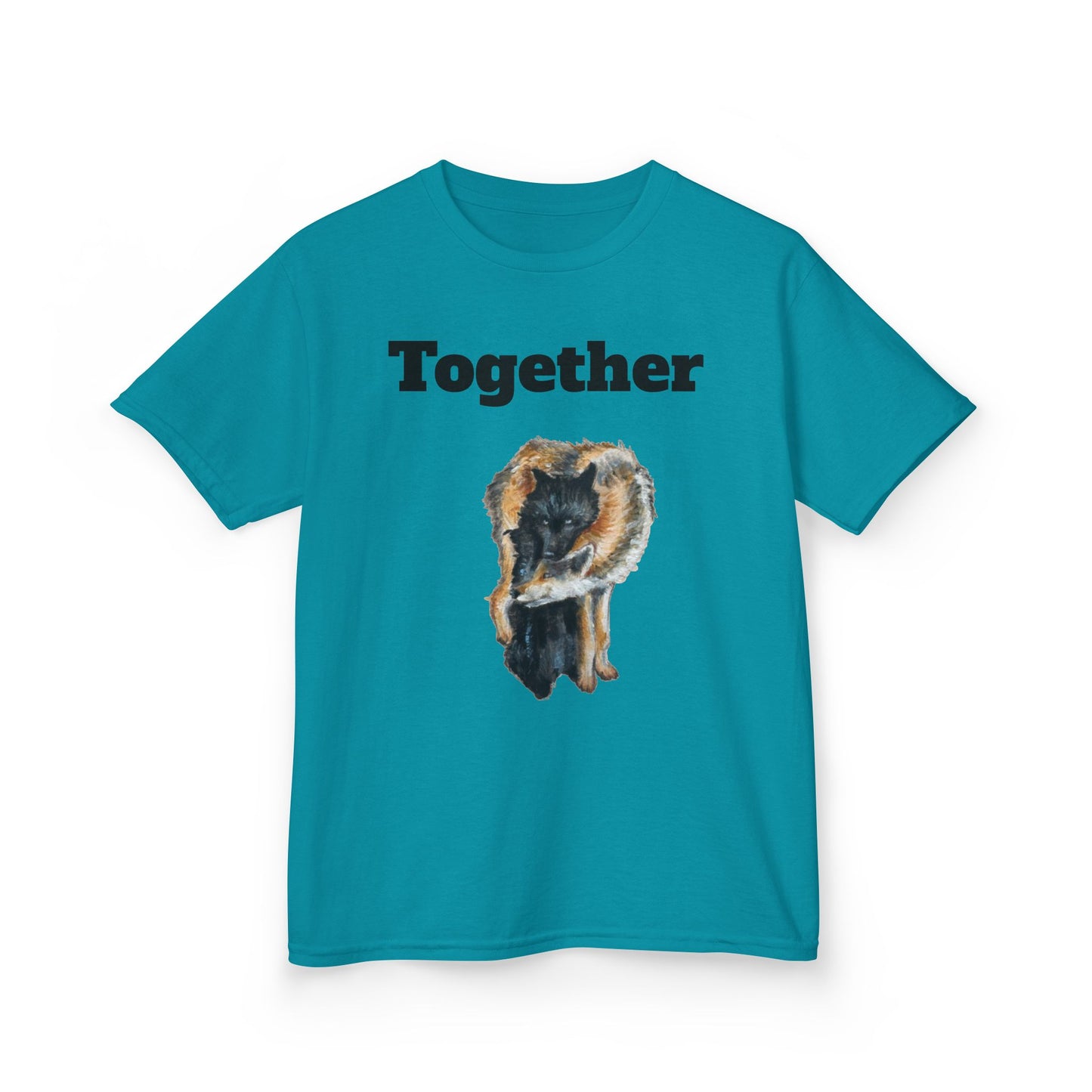 Kids T-Shirt - "Together" Hugging Wolves Design | Cute Animal Tee for Children