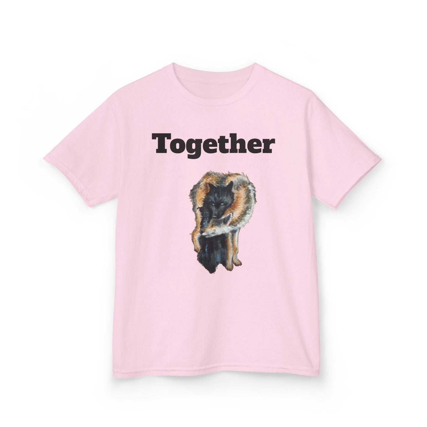Kids T-Shirt - "Together" Hugging Wolves Design | Cute Animal Tee for Children