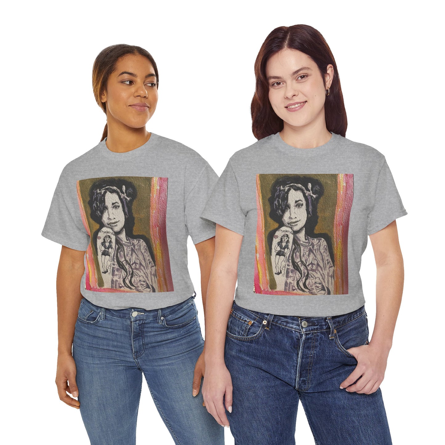 Camden Queen Amy W. Portrait Art Tee — Watercolor Painted Amy W. Hand-Drawn Tattooed Woman Graphic T-Shirt