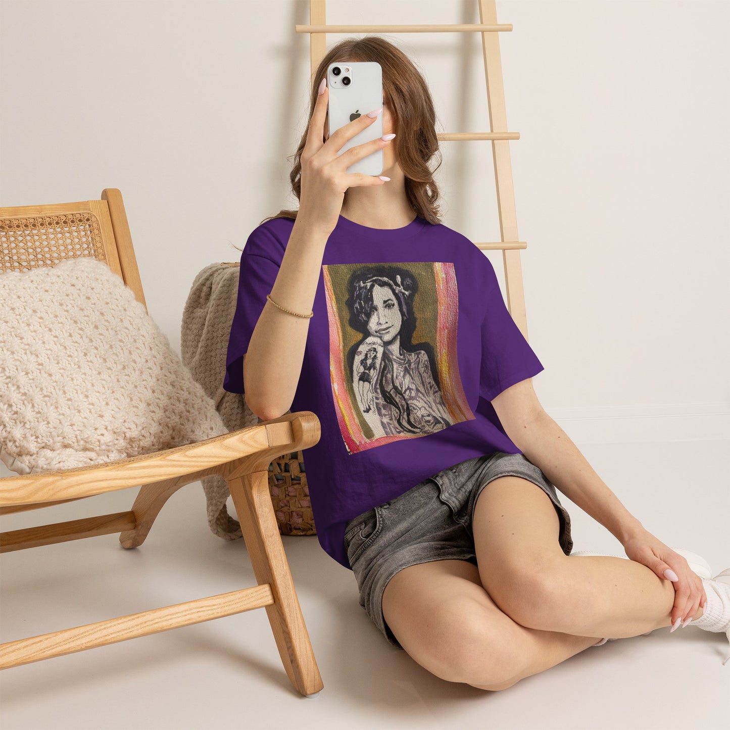 Camden Queen Amy W. Portrait Art Tee — Watercolor Painted Amy W. Hand-Drawn Tattooed Woman Graphic T-Shirt