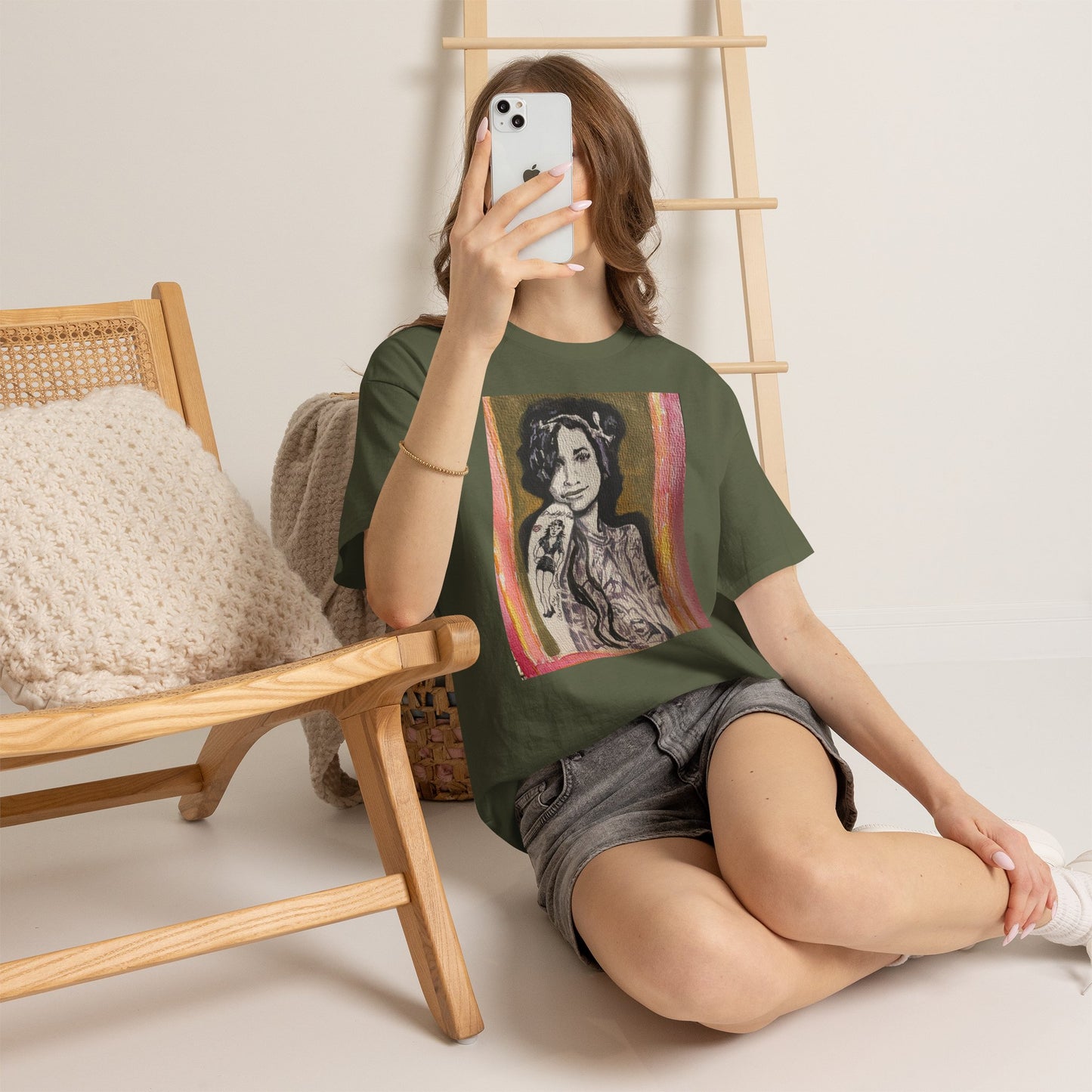 Camden Queen Amy W. Portrait Art Tee — Watercolor Painted Amy W. Hand-Drawn Tattooed Woman Graphic T-Shirt