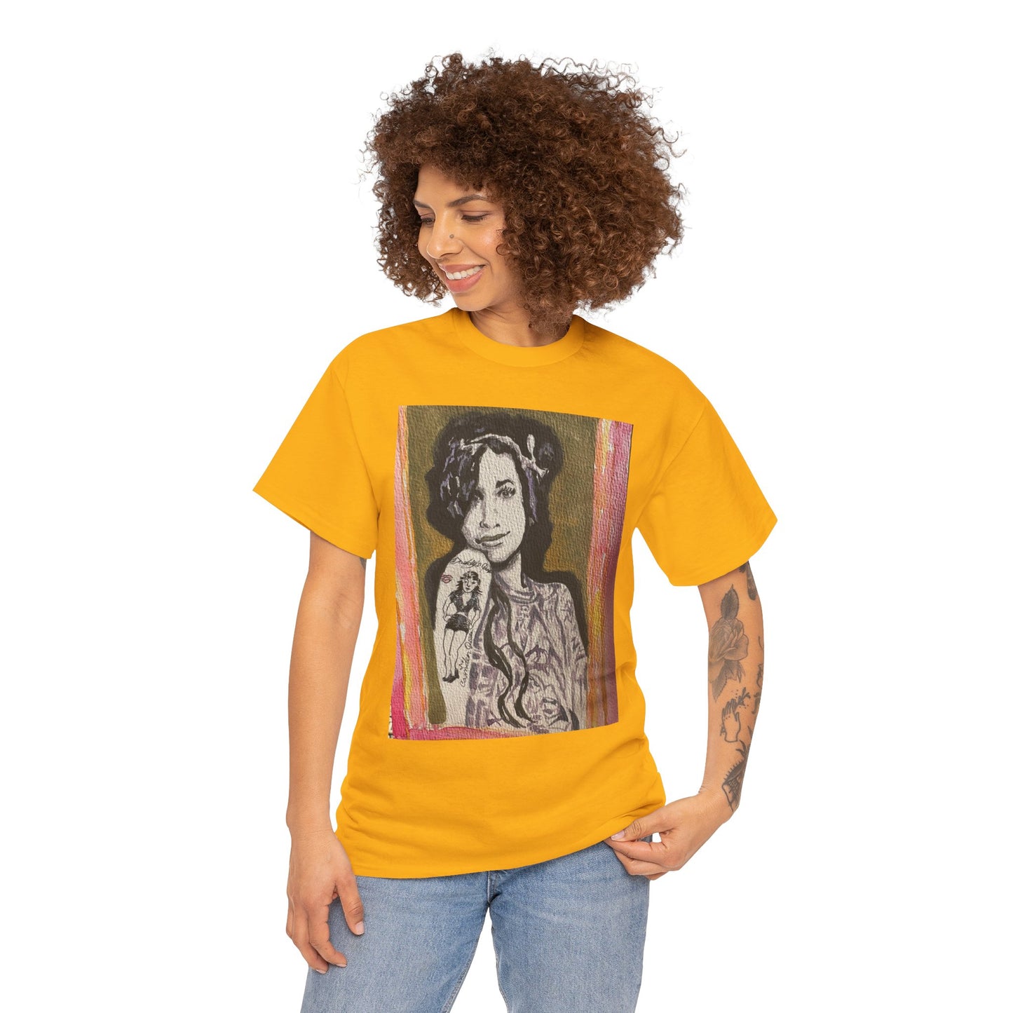 Camden Queen Amy W. Portrait Art Tee — Watercolor Painted Amy W. Hand-Drawn Tattooed Woman Graphic T-Shirt