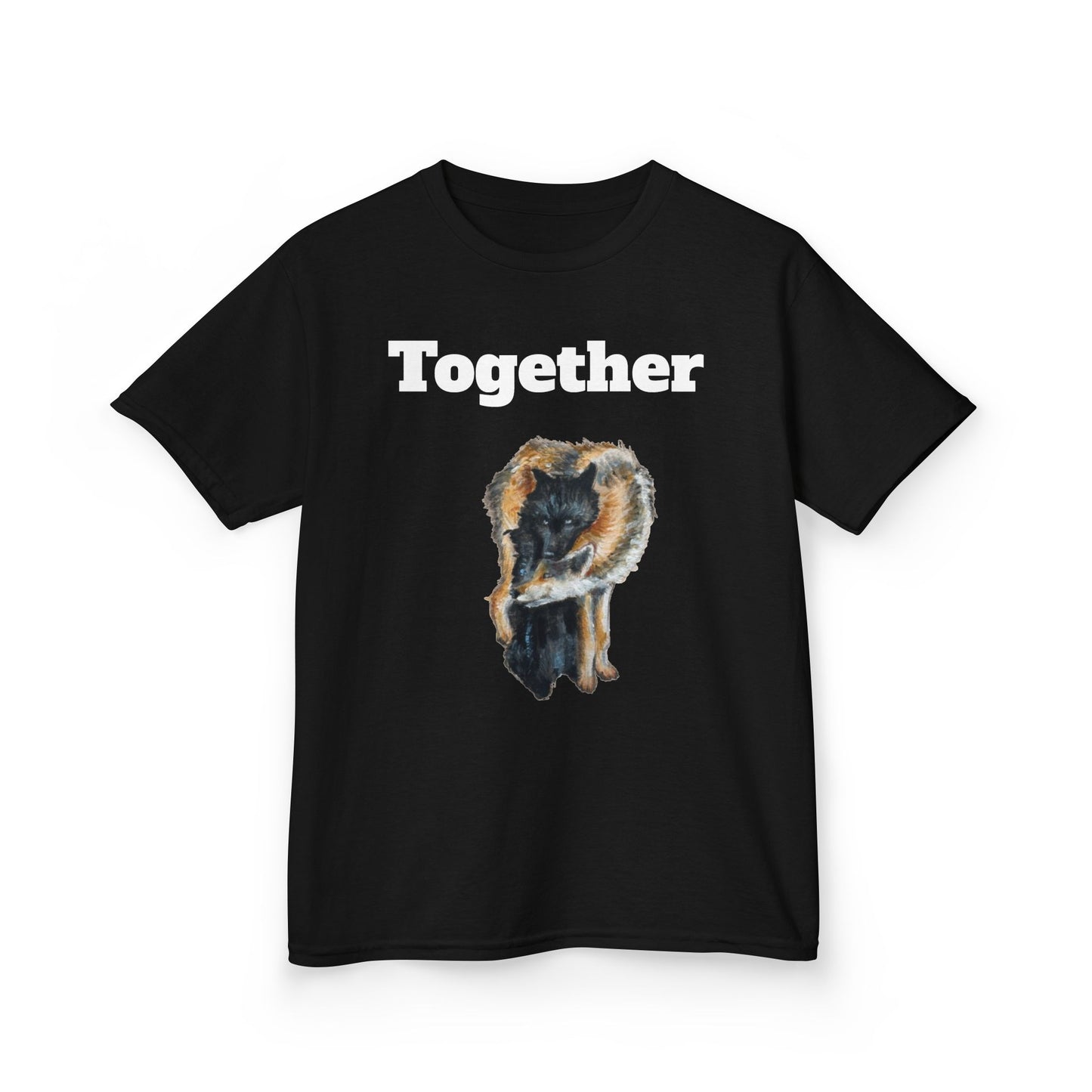Kids T-Shirt - "Together" Hugging Wolves Design | Cute Animal Tee for Children