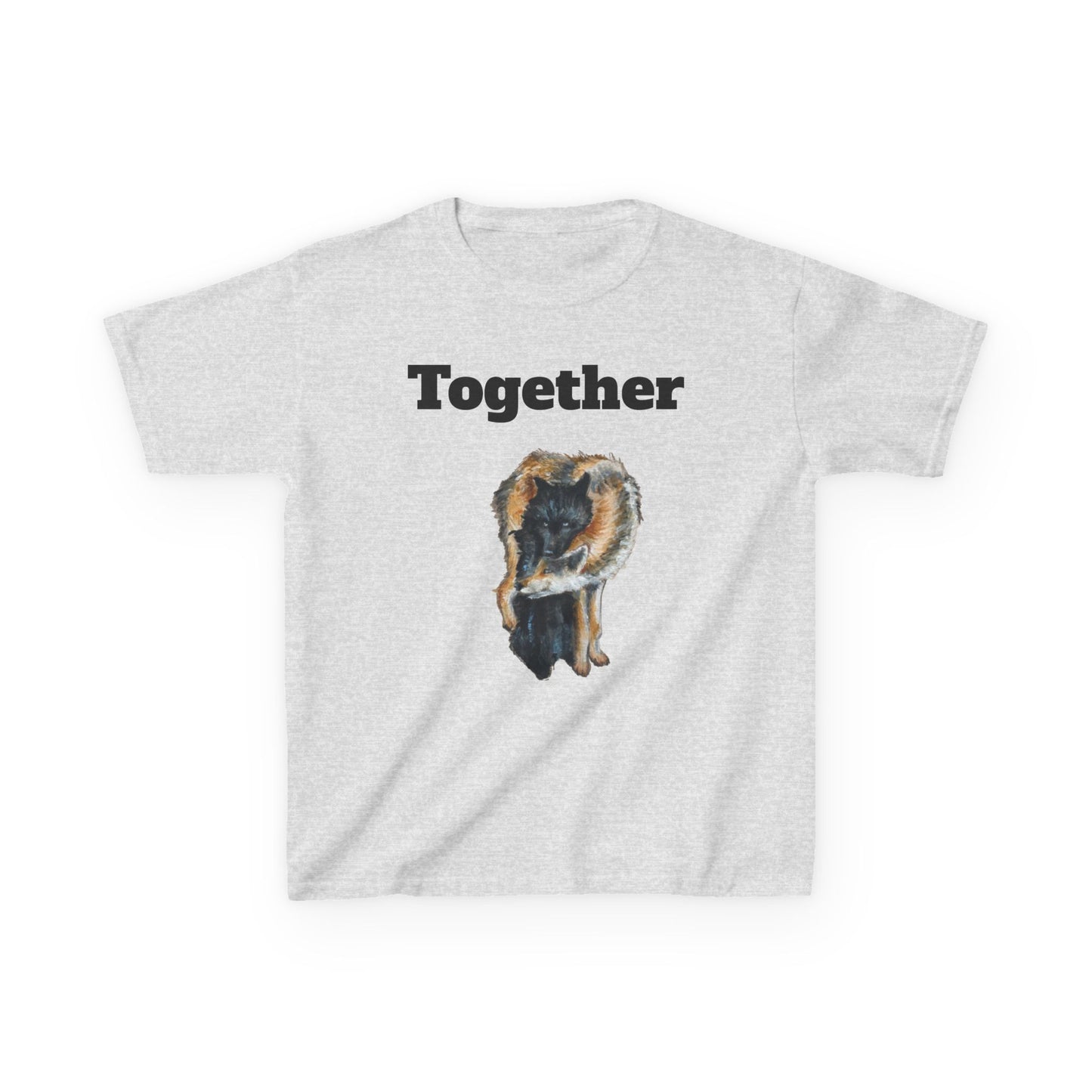 Kids T-Shirt - "Together" Hugging Wolves Design | Cute Animal Tee for Children