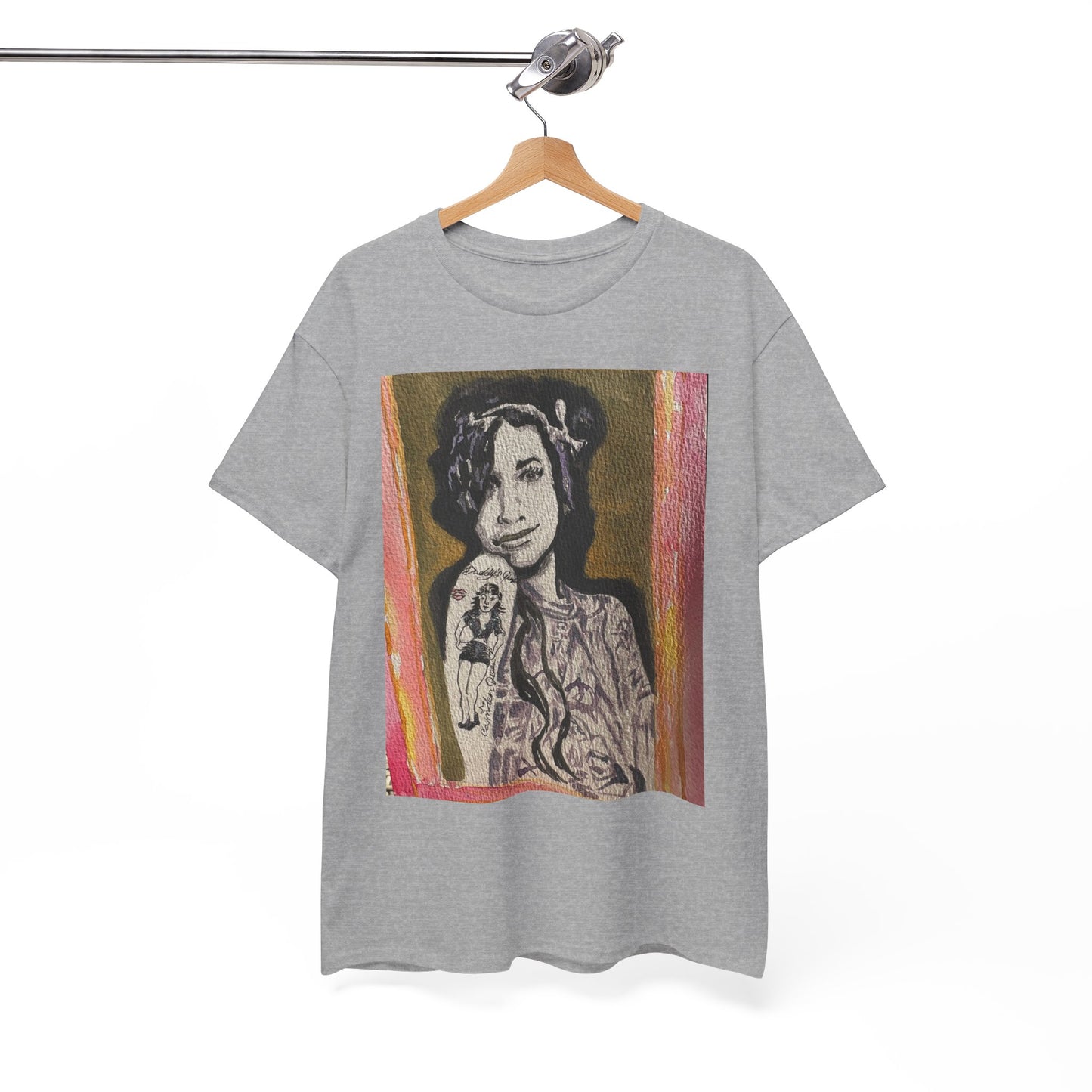 Camden Queen Amy W. Portrait Art Tee — Watercolor Painted Amy W. Hand-Drawn Tattooed Woman Graphic T-Shirt