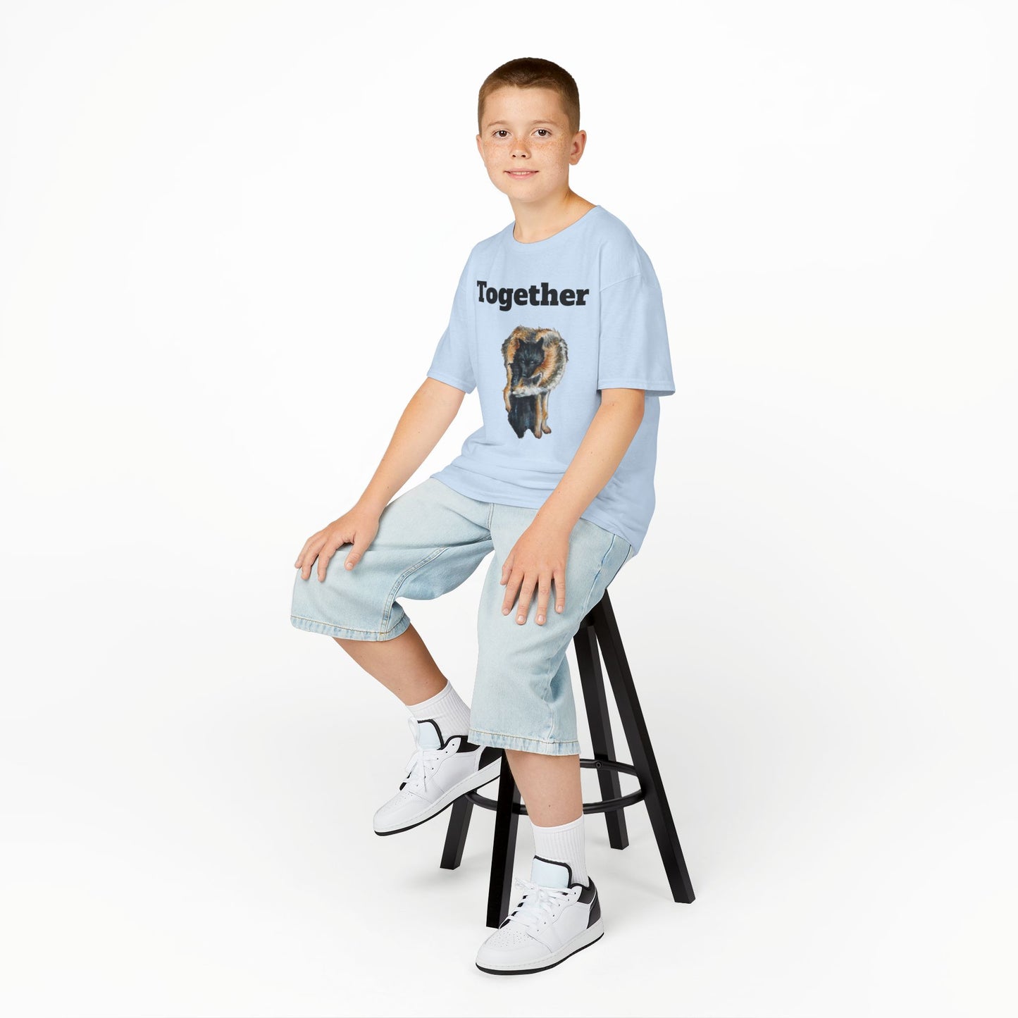 Kids T-Shirt - "Together" Hugging Wolves Design | Cute Animal Tee for Children