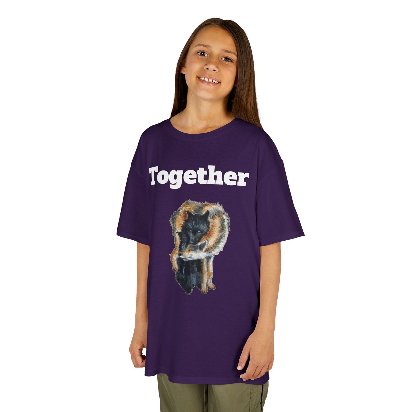 Kids T-Shirt - "Together" Hugging Wolves Design | Cute Animal Tee for Children