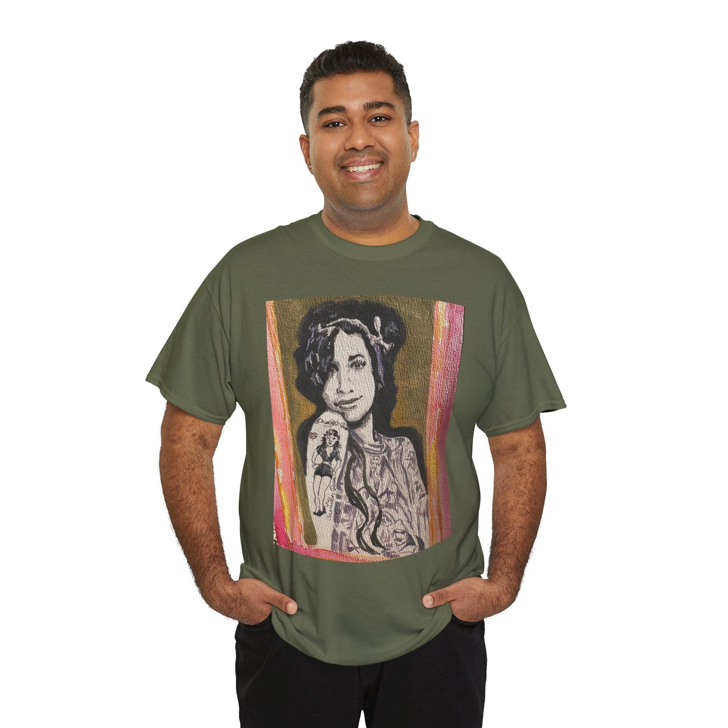 Camden Queen Amy W. Portrait Art Tee — Watercolor Painted Amy W. Hand-Drawn Tattooed Woman Graphic T-Shirt