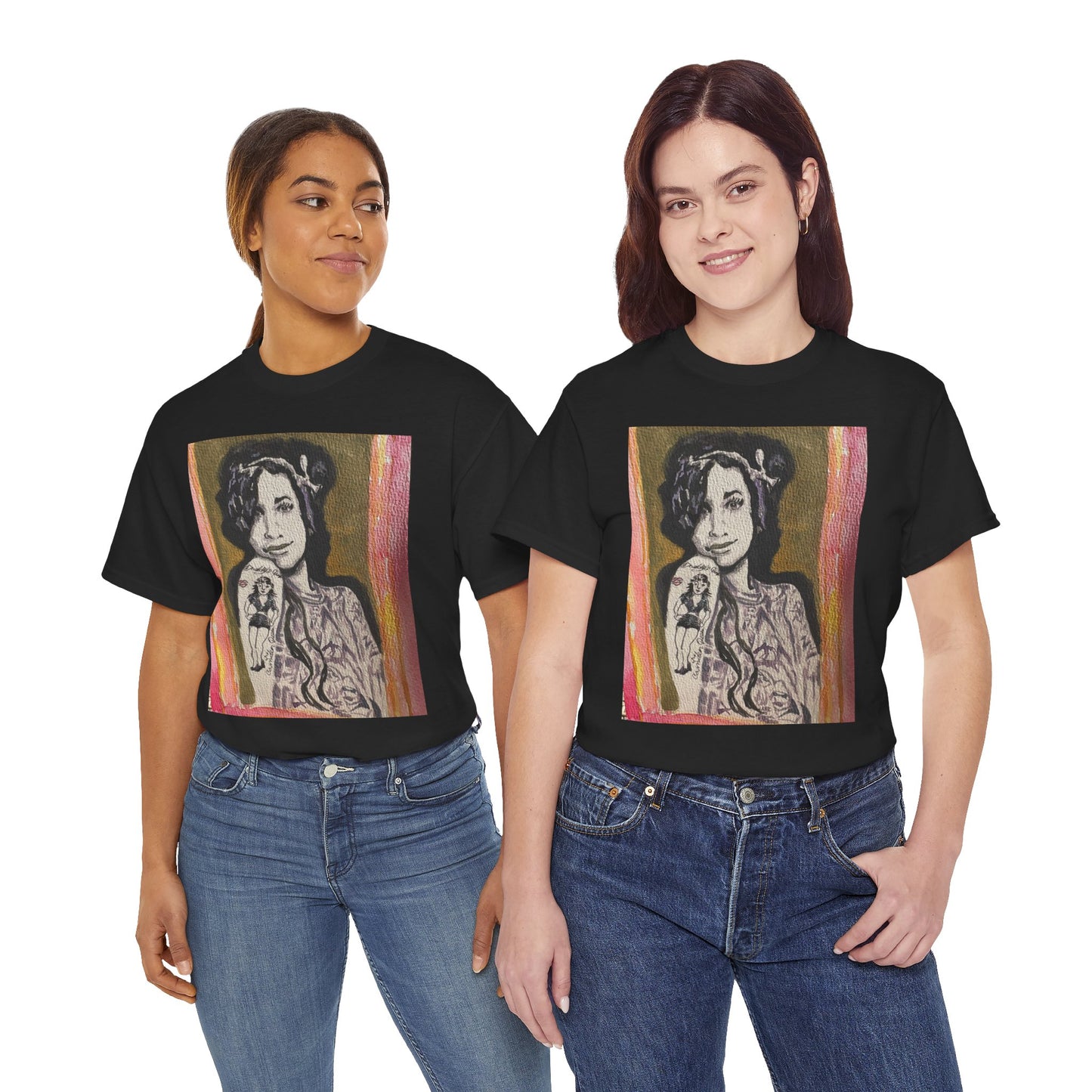 Camden Queen Amy W. Portrait Art Tee — Watercolor Painted Amy W. Hand-Drawn Tattooed Woman Graphic T-Shirt