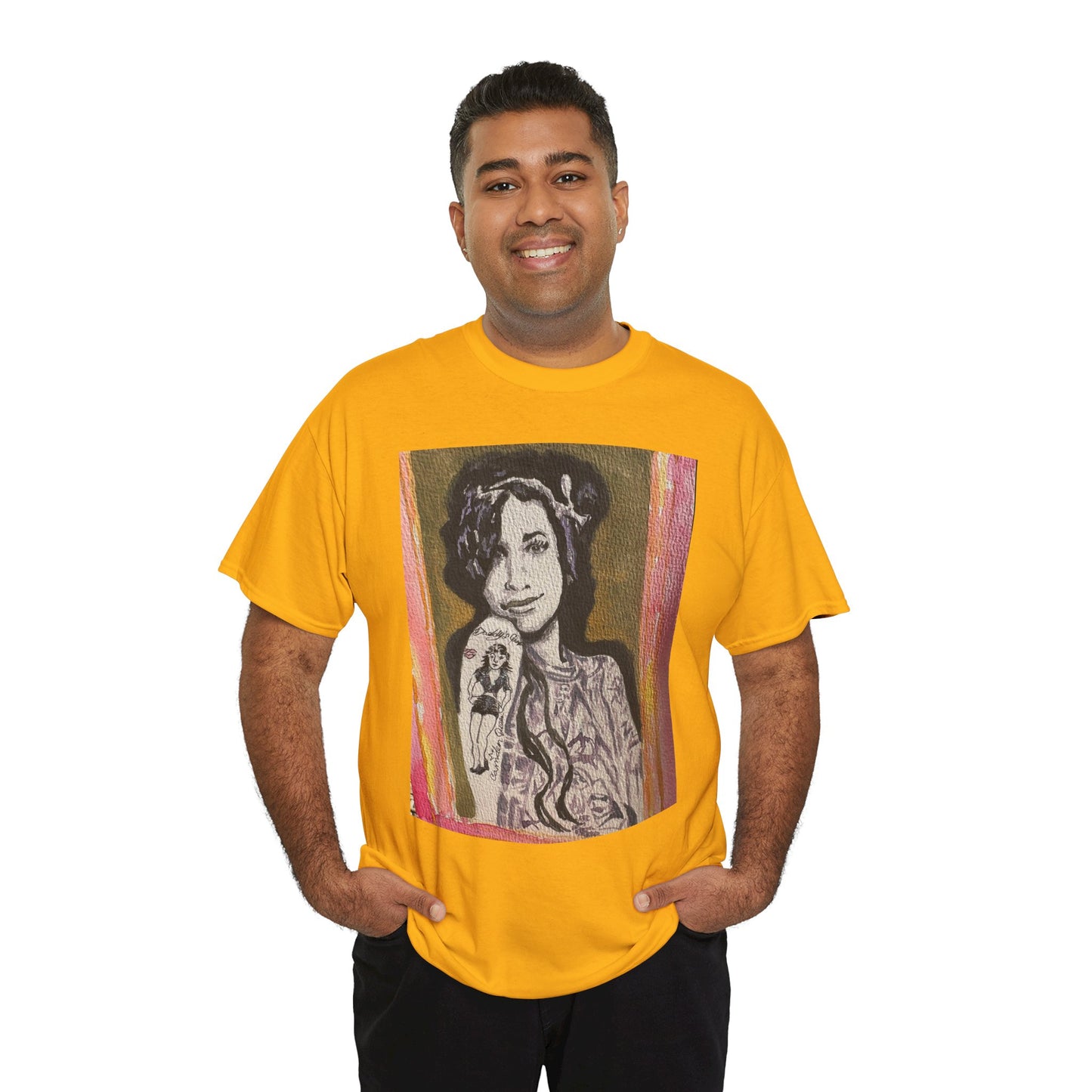 Camden Queen Amy W. Portrait Art Tee — Watercolor Painted Amy W. Hand-Drawn Tattooed Woman Graphic T-Shirt